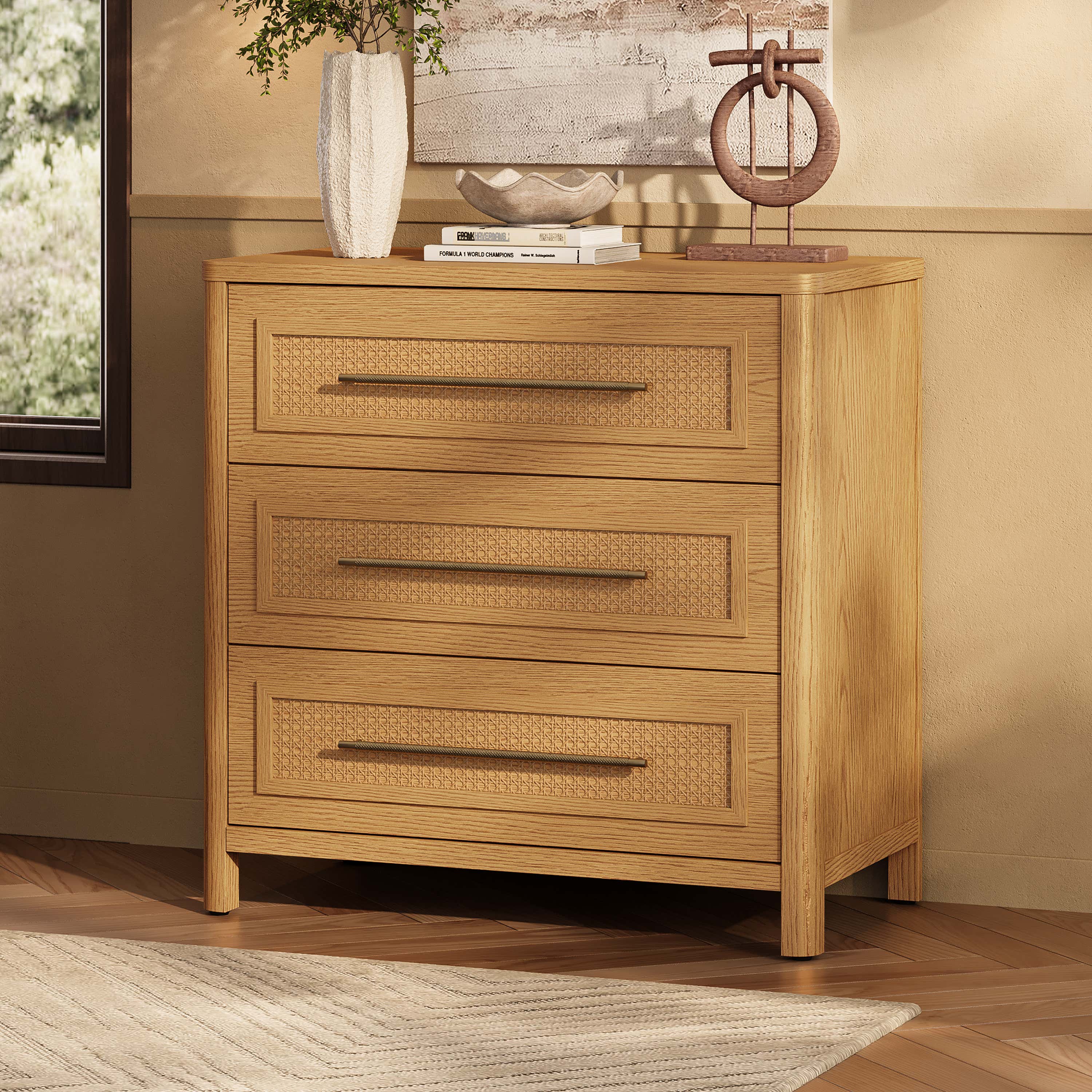 Arden Cane 32" Oak 3-Drawer Chest
