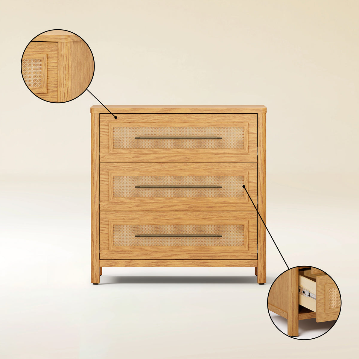 Arden Cane 32" Oak 3-Drawer Chest