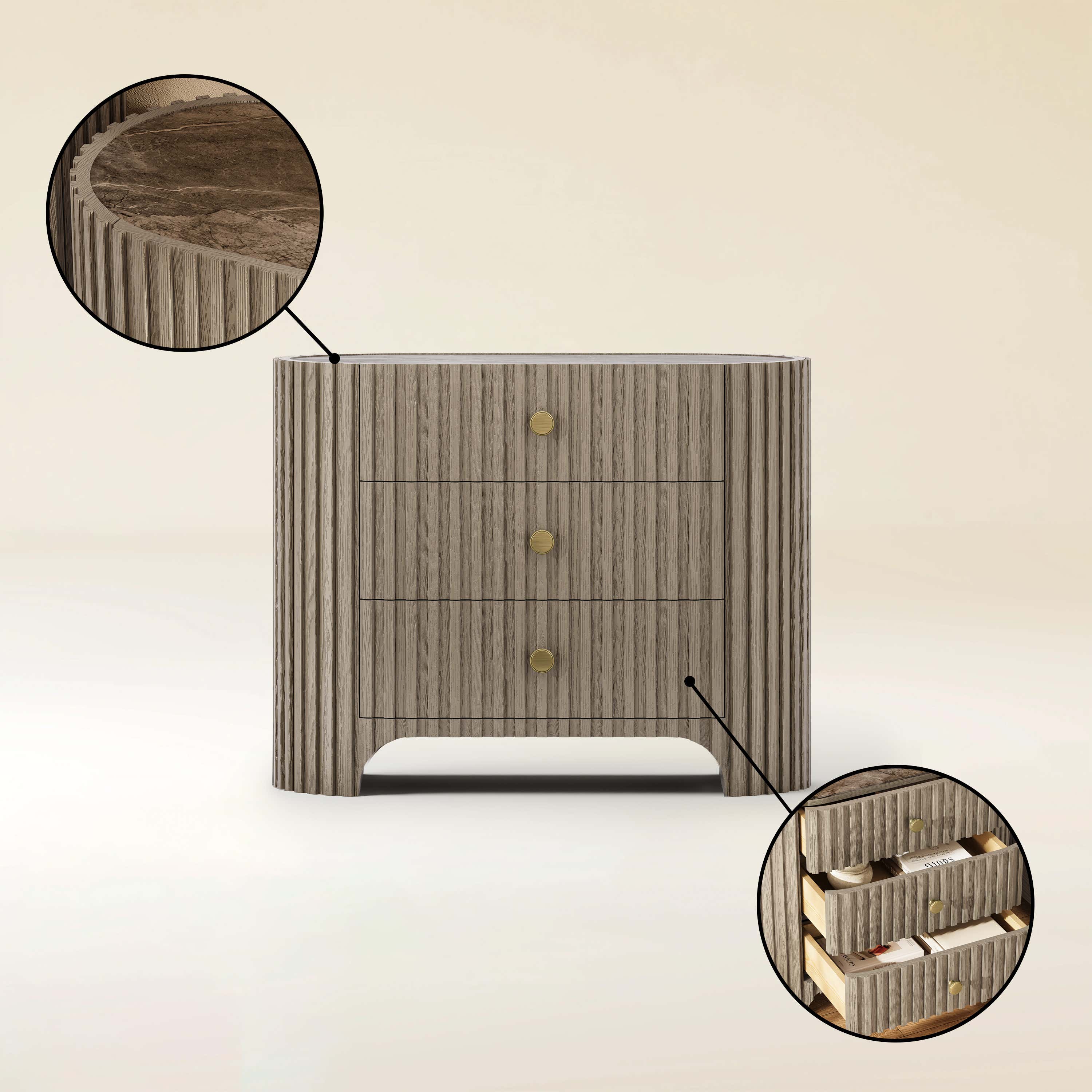 Sinclair Fluted Stone Nightstand 30"W