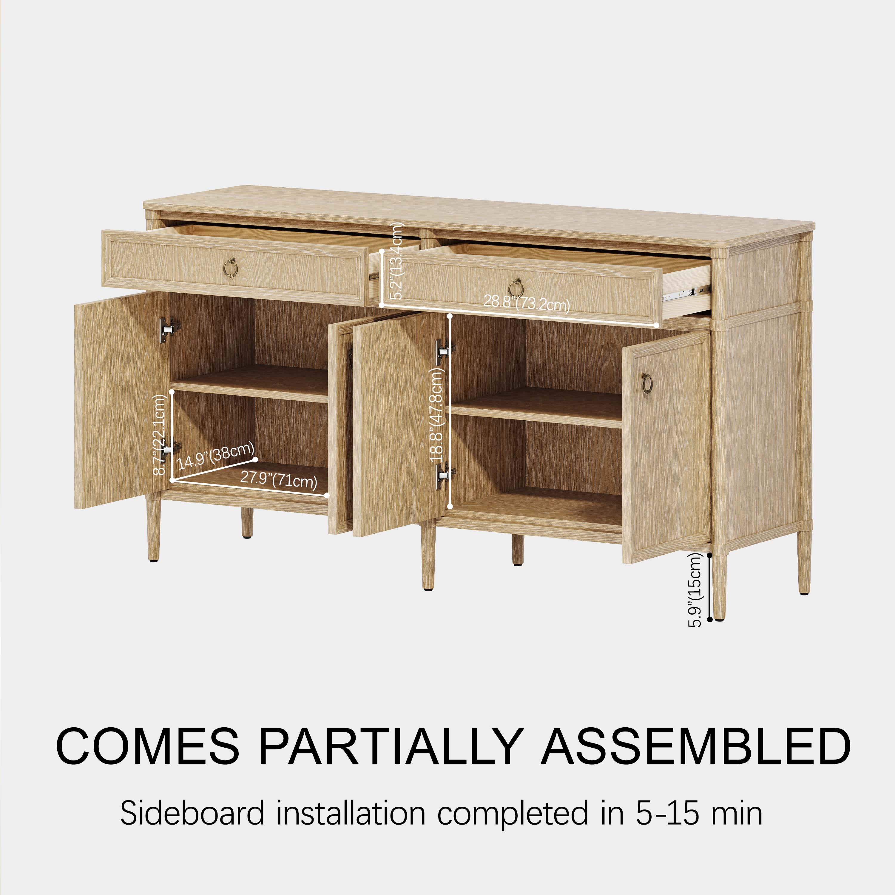 Maison Oak Finish 4-Door 2-Drawer Sideboard