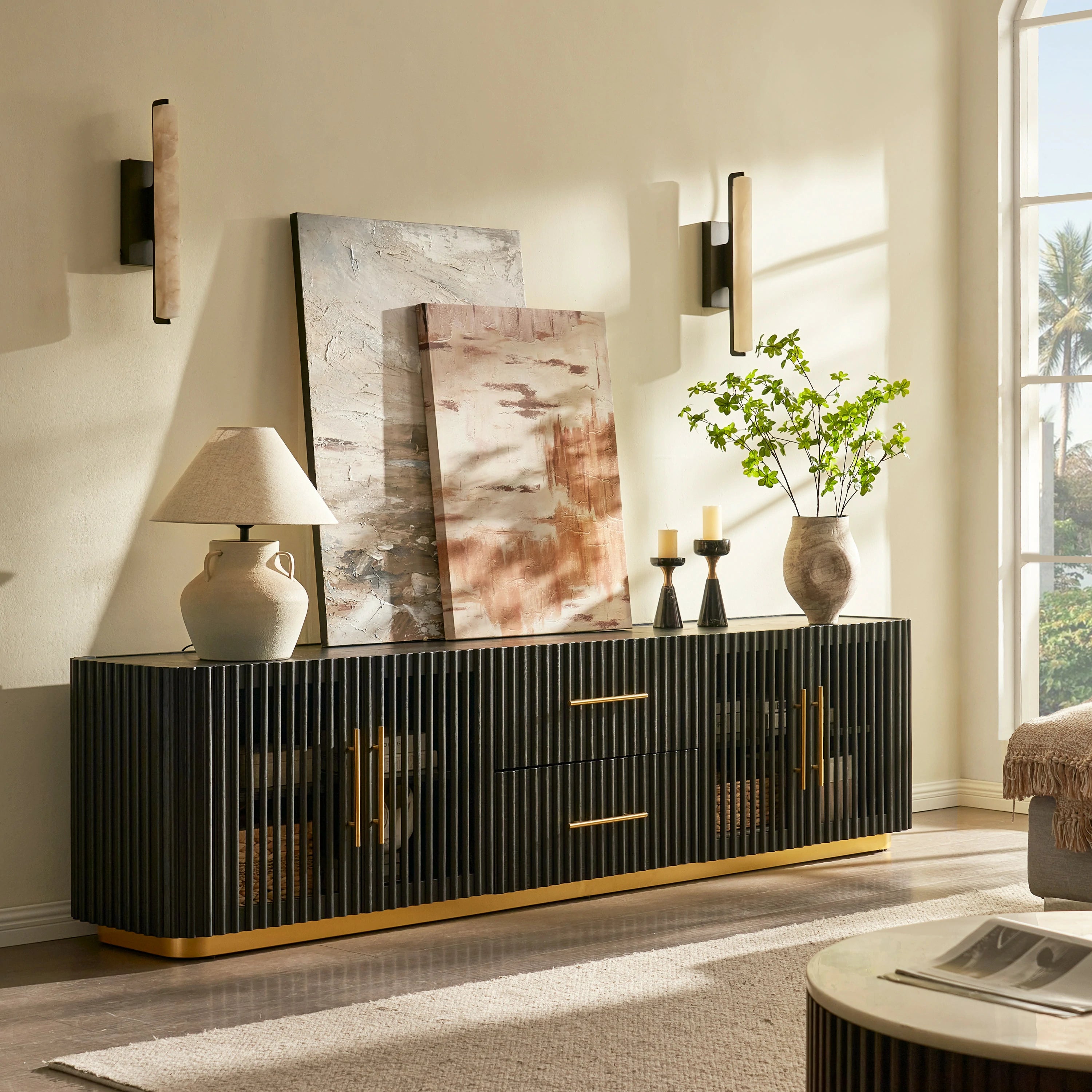 Holton Oak Media Console And Coffee Table Set