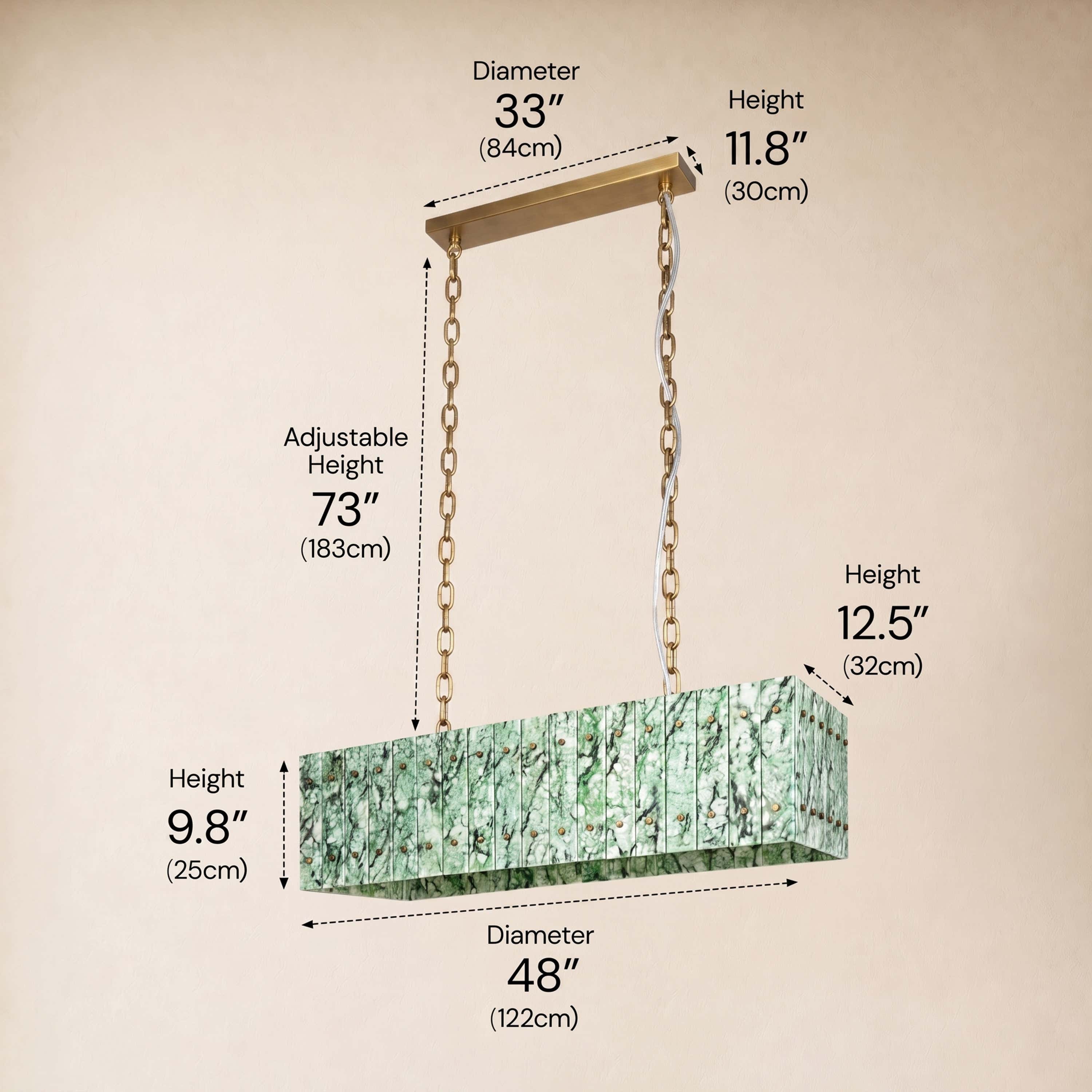 Pietra Green Marble Rectangular Chandelier 48"W