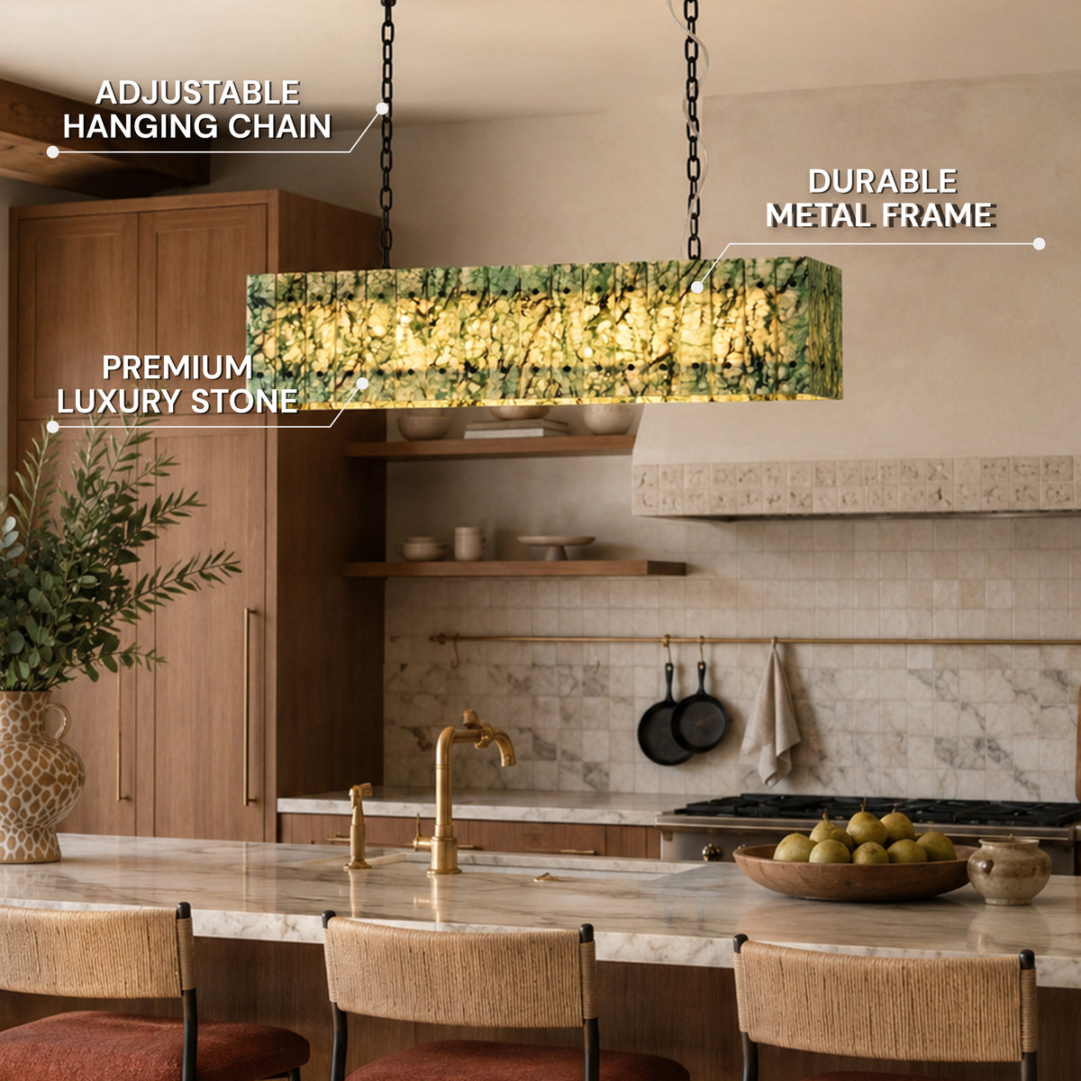 Pietra Forest Green Marble Rectangular Chandelier 48"W