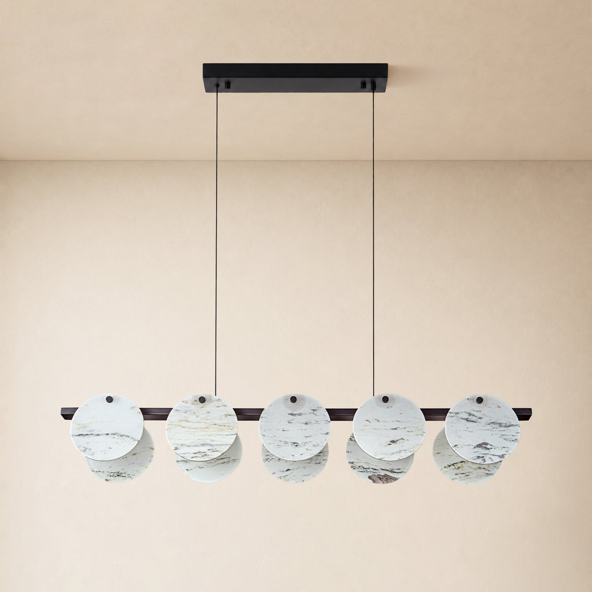 Pietra White Ink Marble Round Disc Linear Chandelier 39.3"W