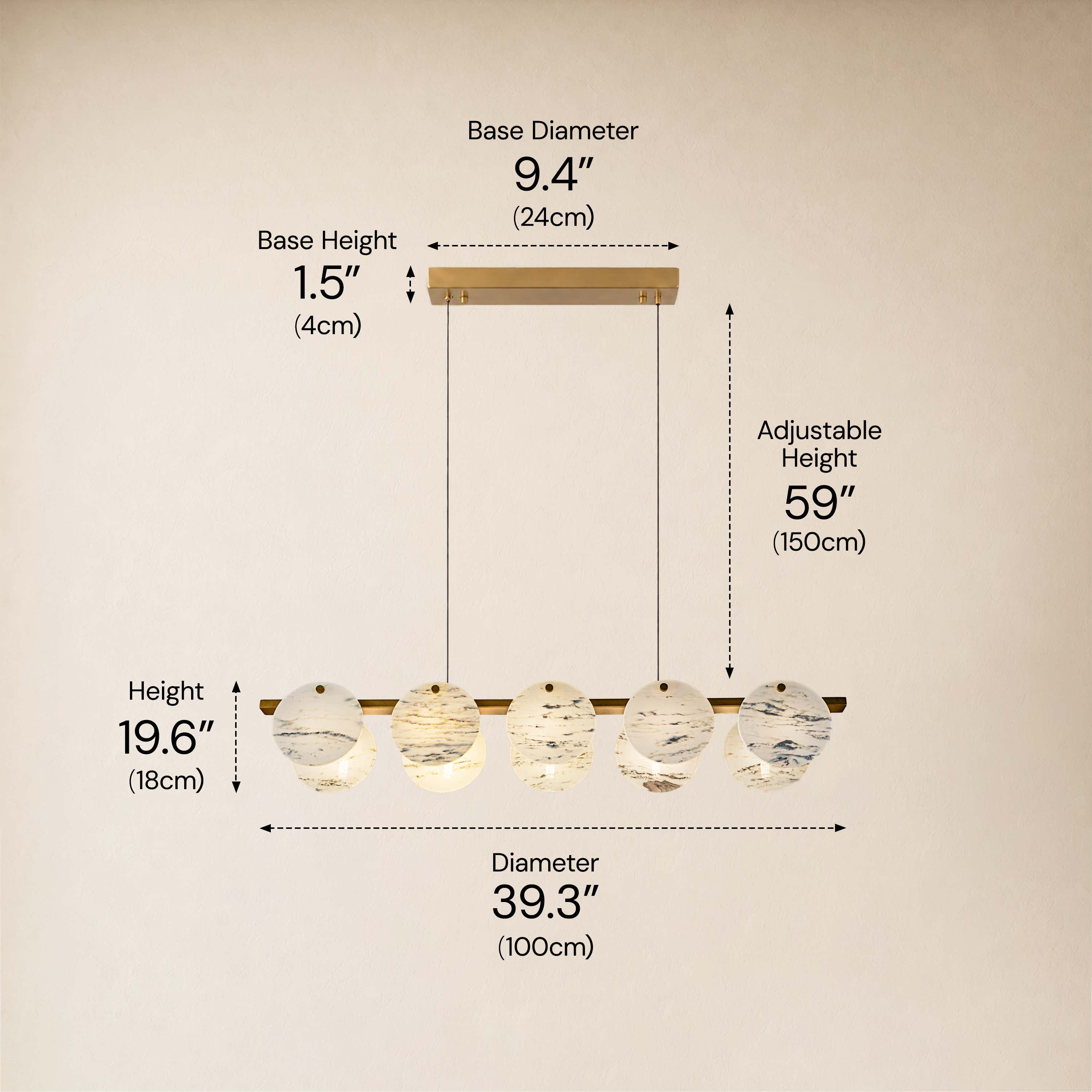 Pietra White Alabaster Round Disc Linear Chandelier 39.3"W