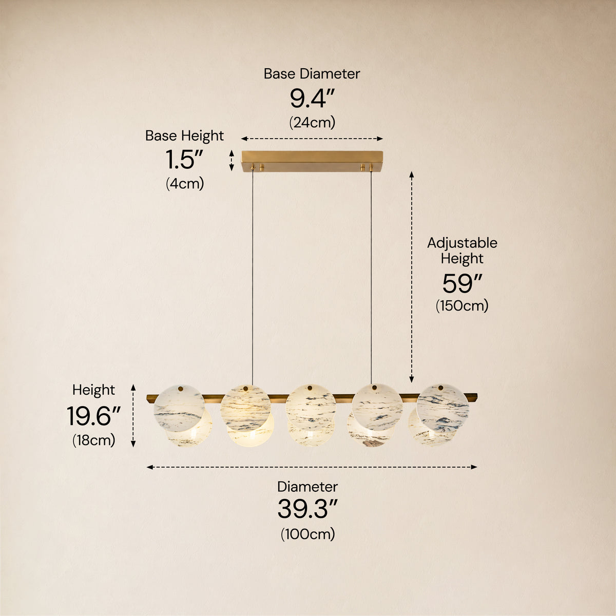 Pietra White Ink Marble Round Disc Linear Chandelier 39.3"W