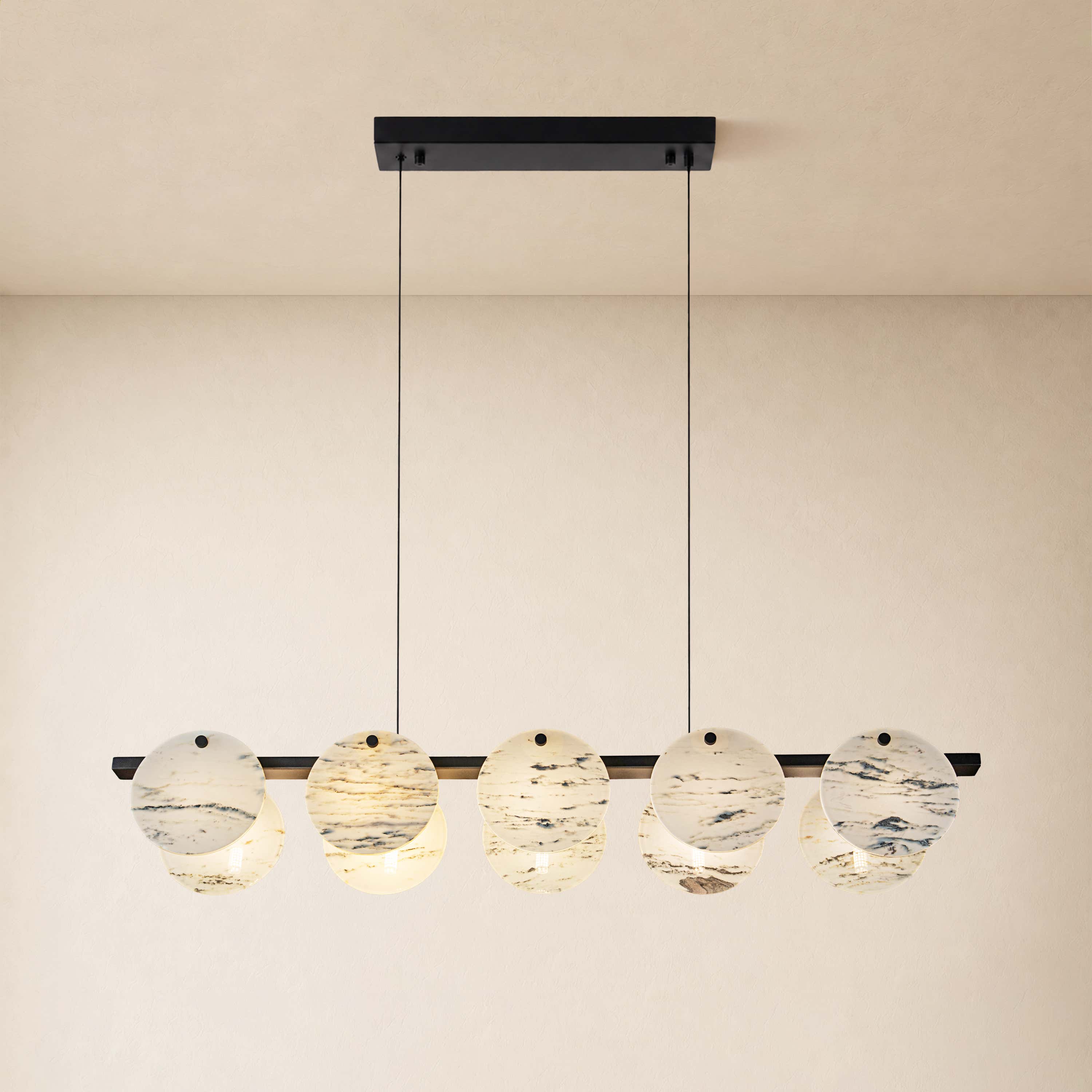 Pietra White Alabaster Round Disc Linear Chandelier 39.3"W
