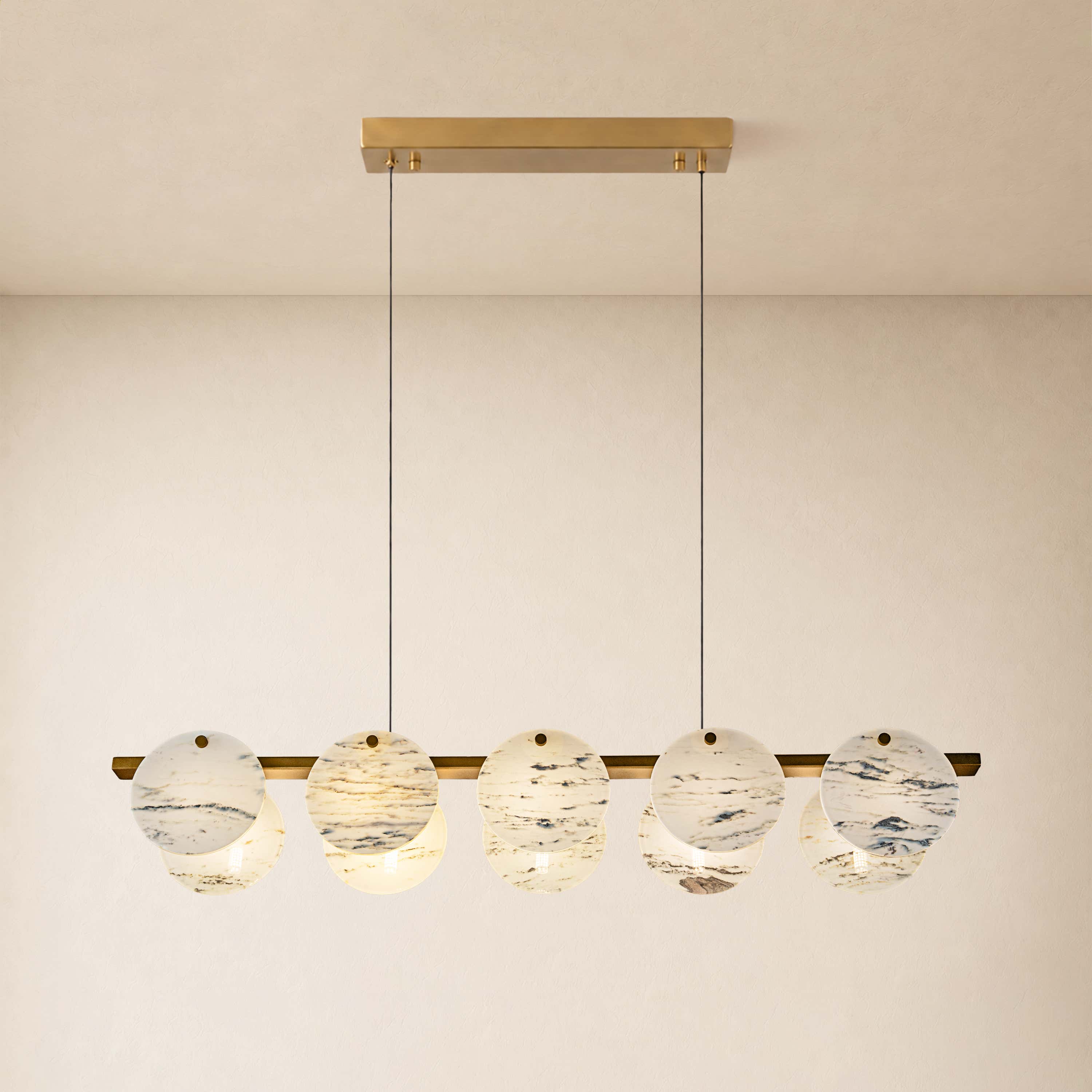 Pietra White Alabaster Round Disc Linear Chandelier 39.3"W