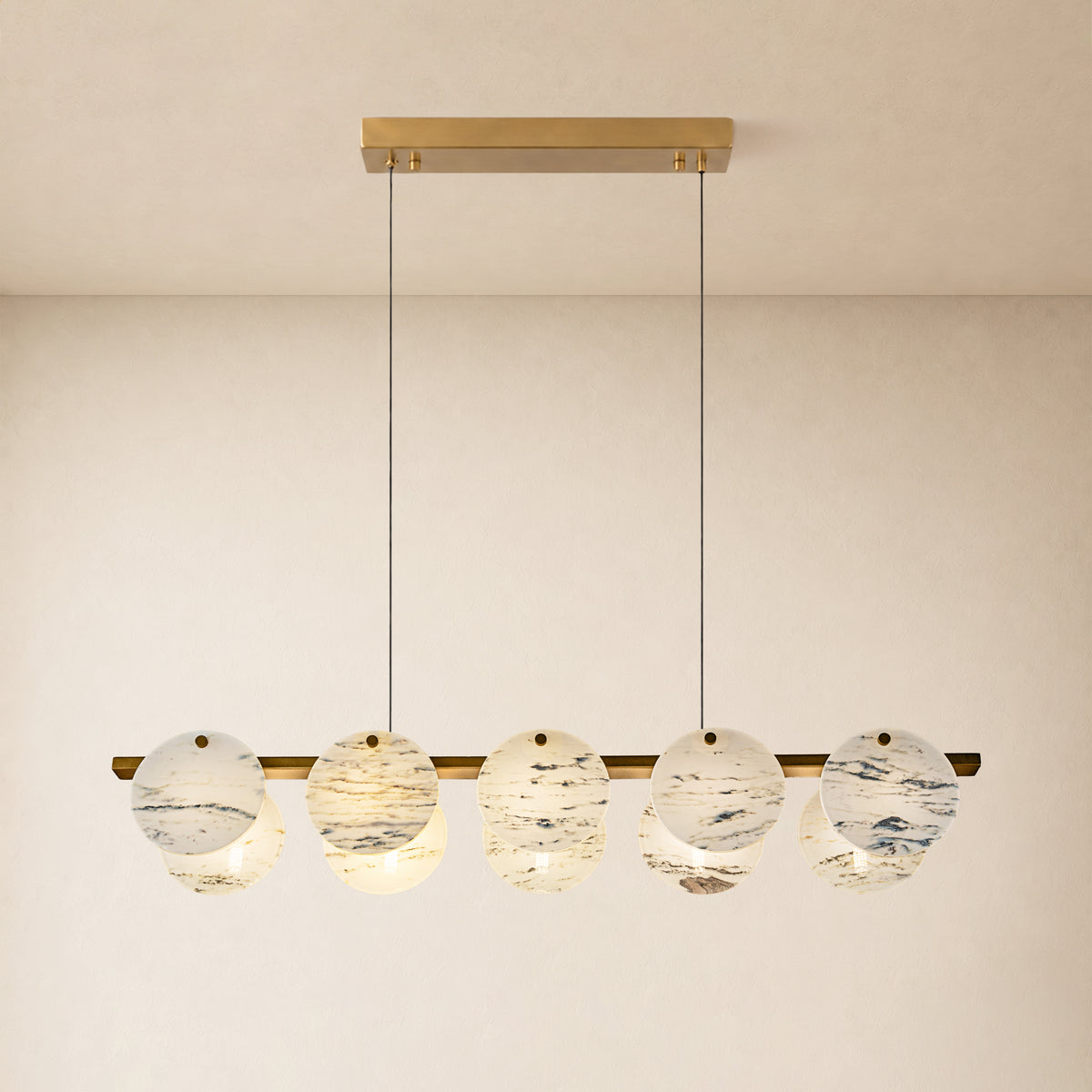 Pietra White Ink Marble Round Disc Linear Chandelier 39.3"W
