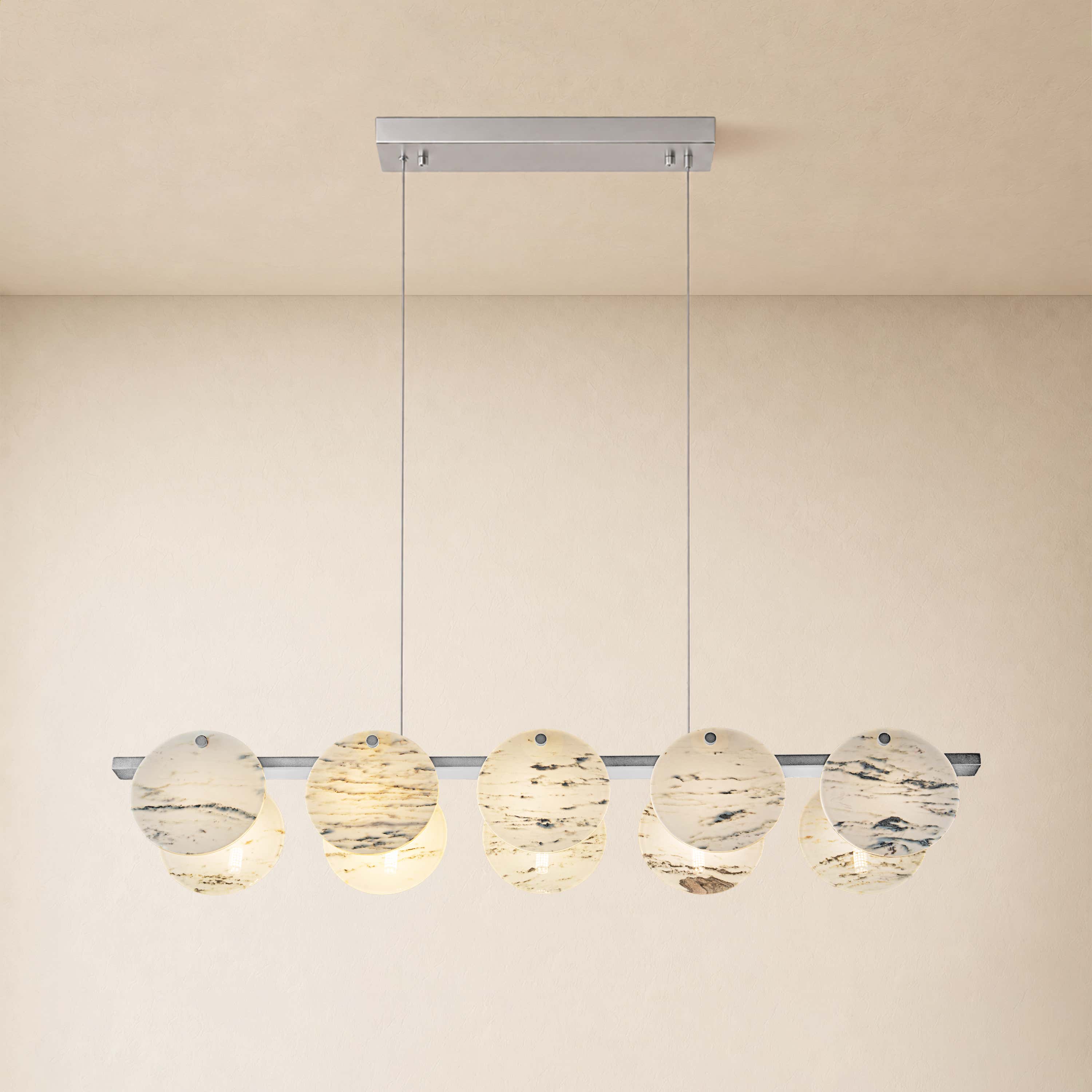 Pietra White Alabaster Round Disc Linear Chandelier 39.3"W