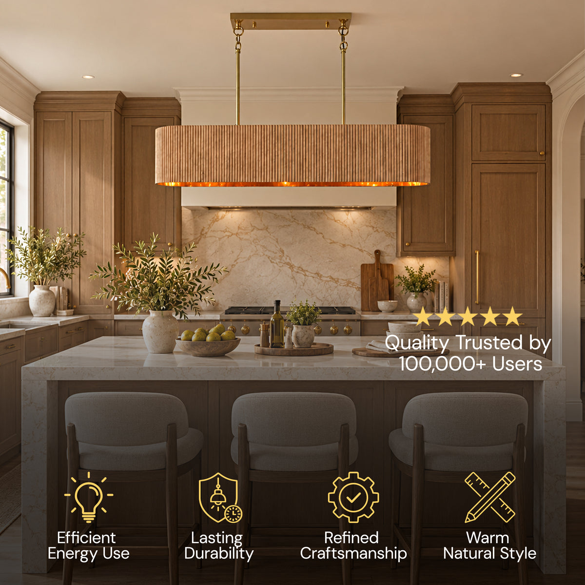 Eldwyne Oak Ribbed Rectangular Chandelier 43.5"W #_First_#