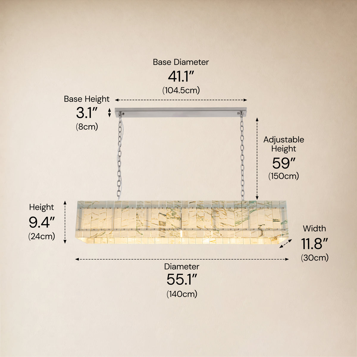 Pietra Quartzite Rectangular Chandelier 55.1"W