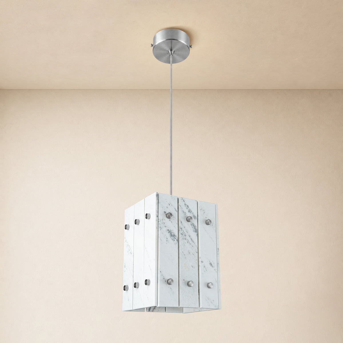 Pietra White Stone Box Pendant 6.6"W