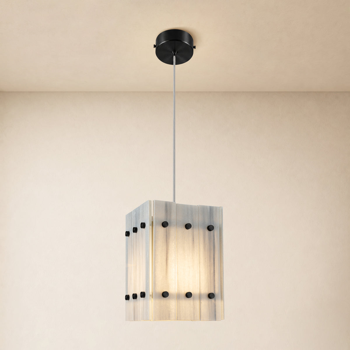 Pietra White Marble Box Pendant Light 6.6"W