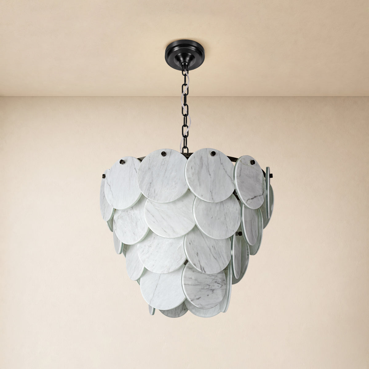 Pietra Silver Vein Marble Round Disc Pendant 16.1"D