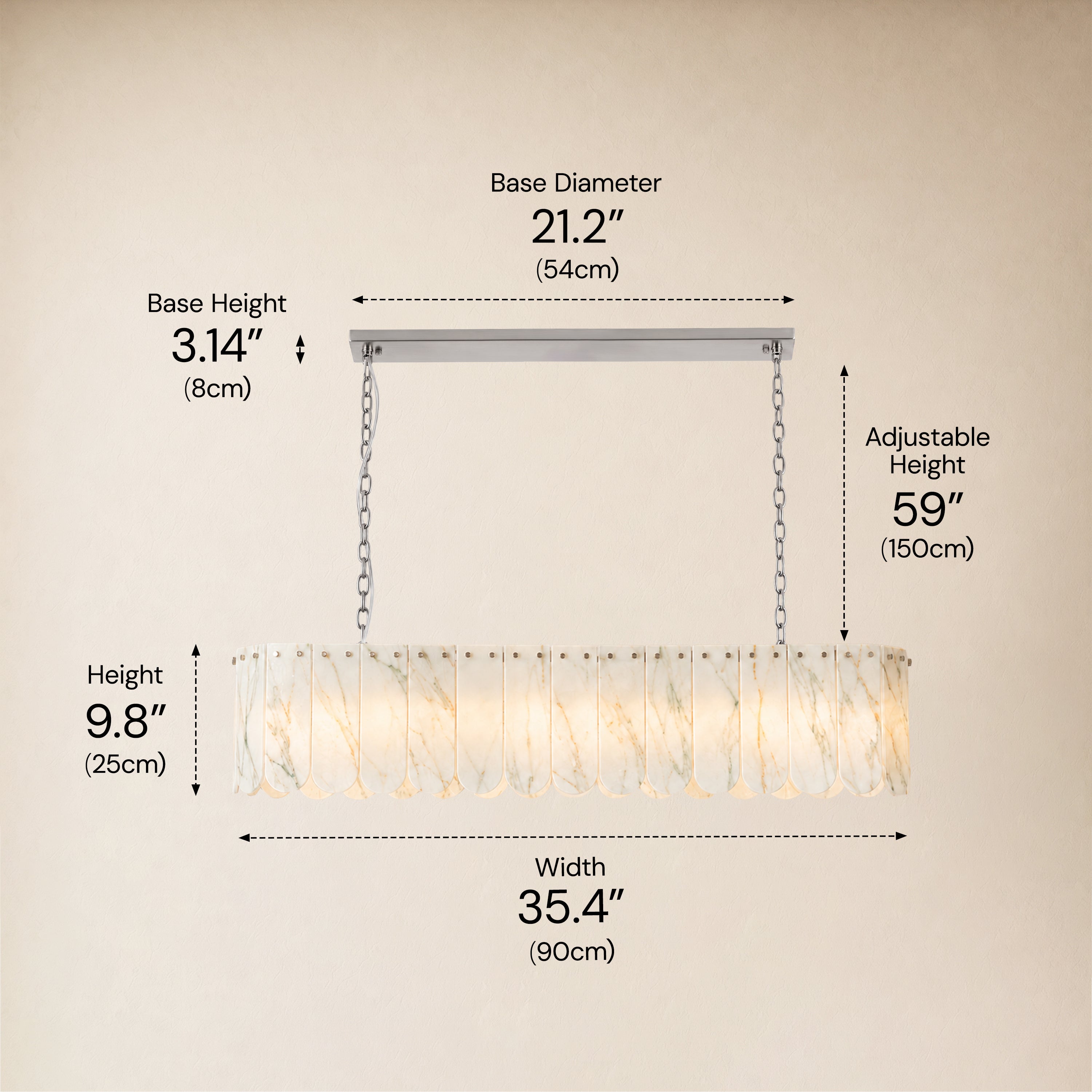 Pietra White Quartzite Linear Panel Chandelier 35.4"W