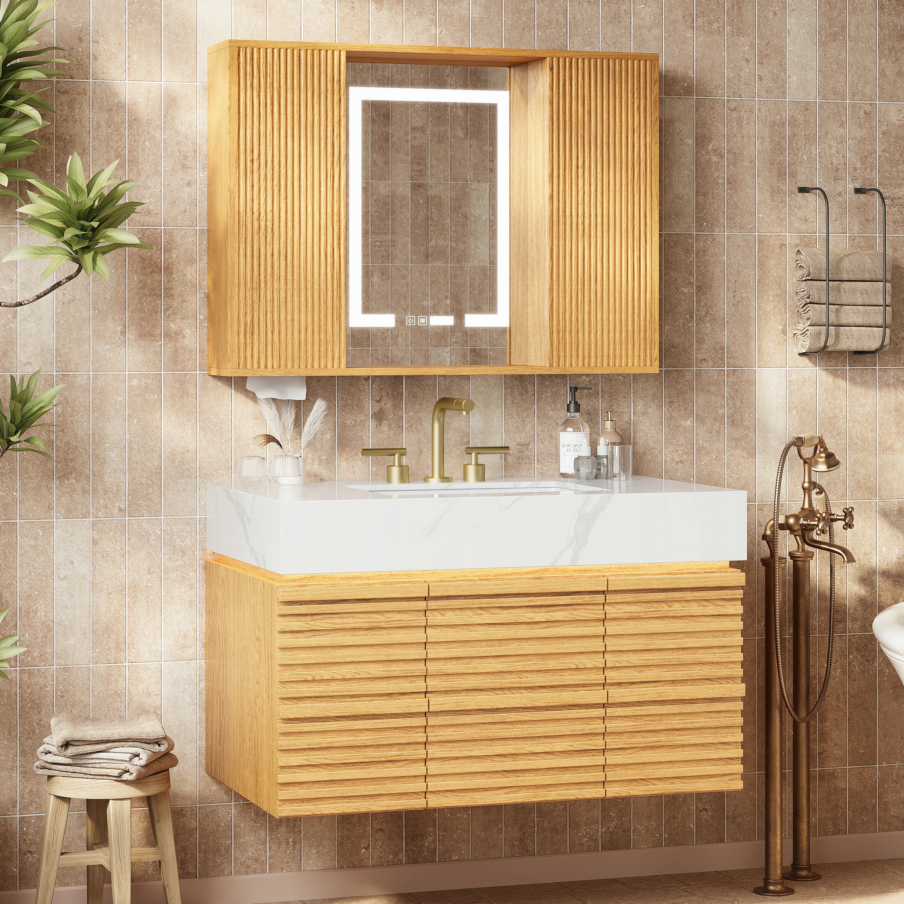Isla Oak Bathroom Wall Mirror 36"