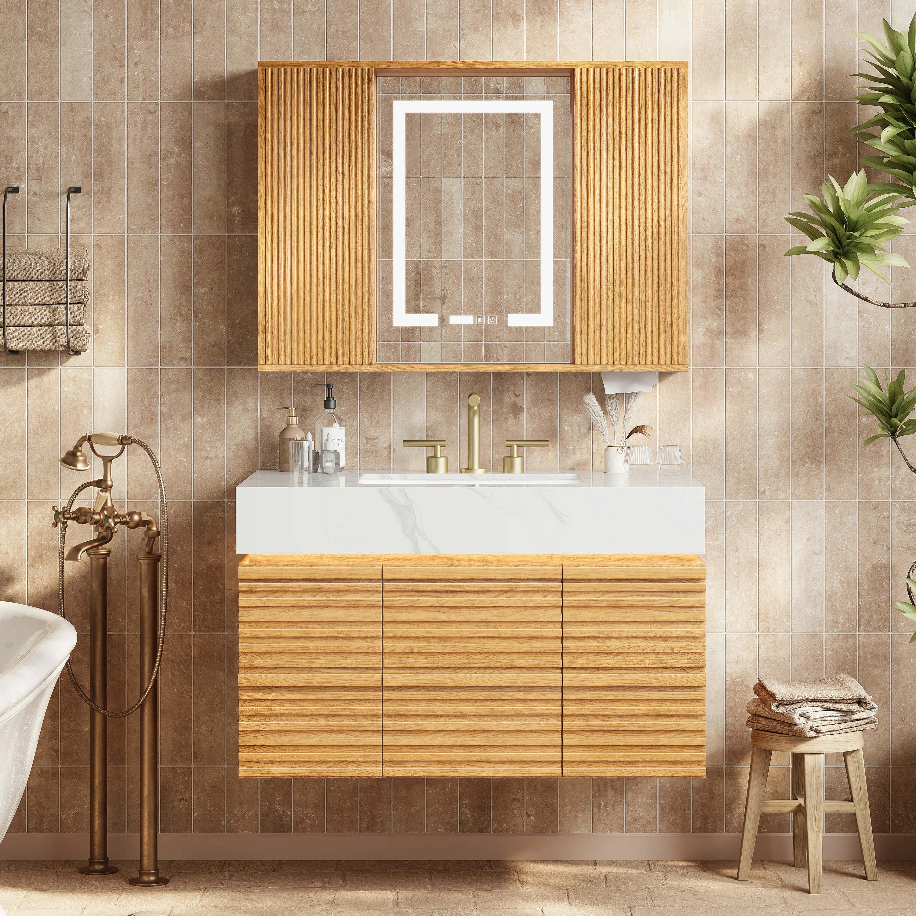 Isla Oak Bathroom Wall Mirror 36"