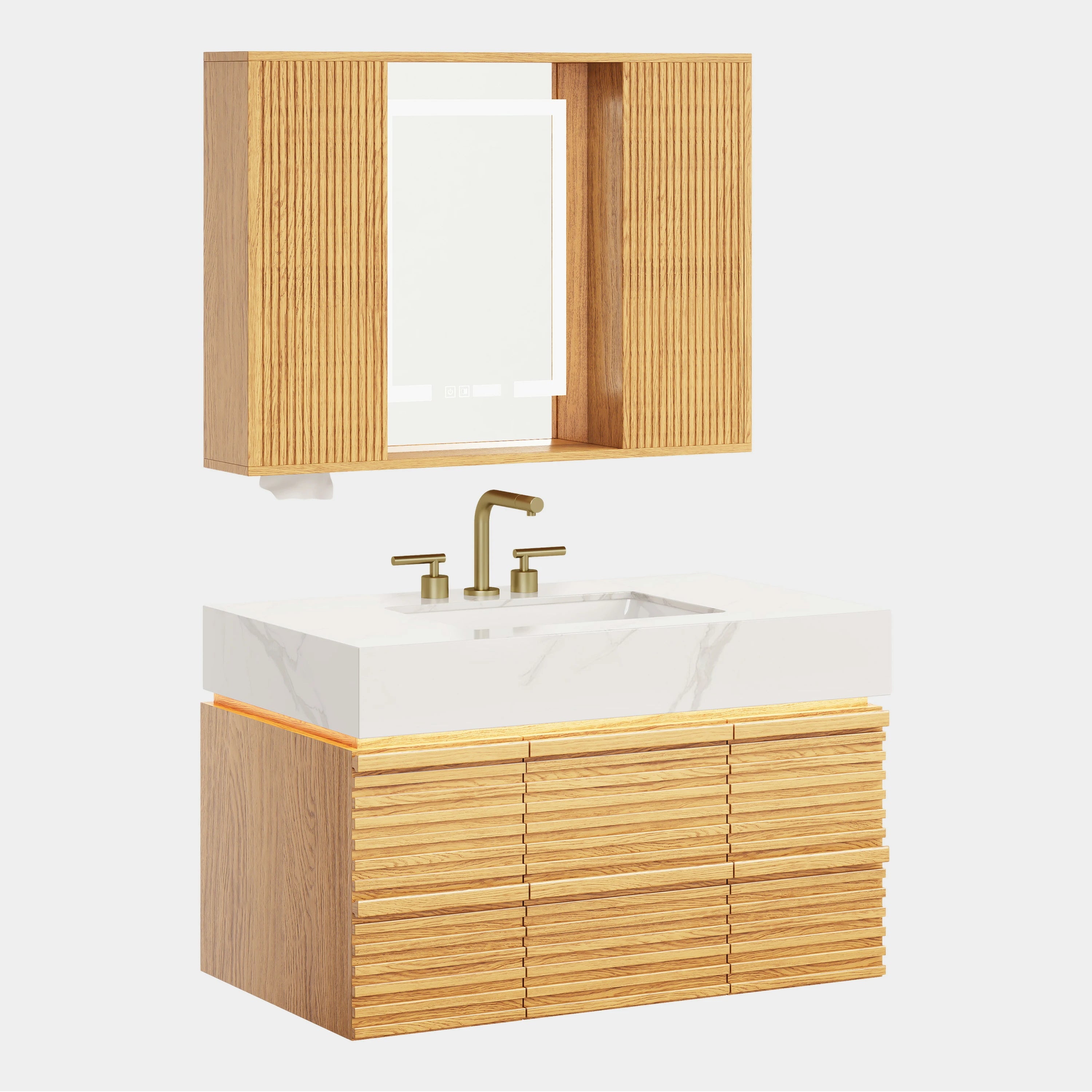 Isla Oak Bathroom Wall Mirror And Vanity Set