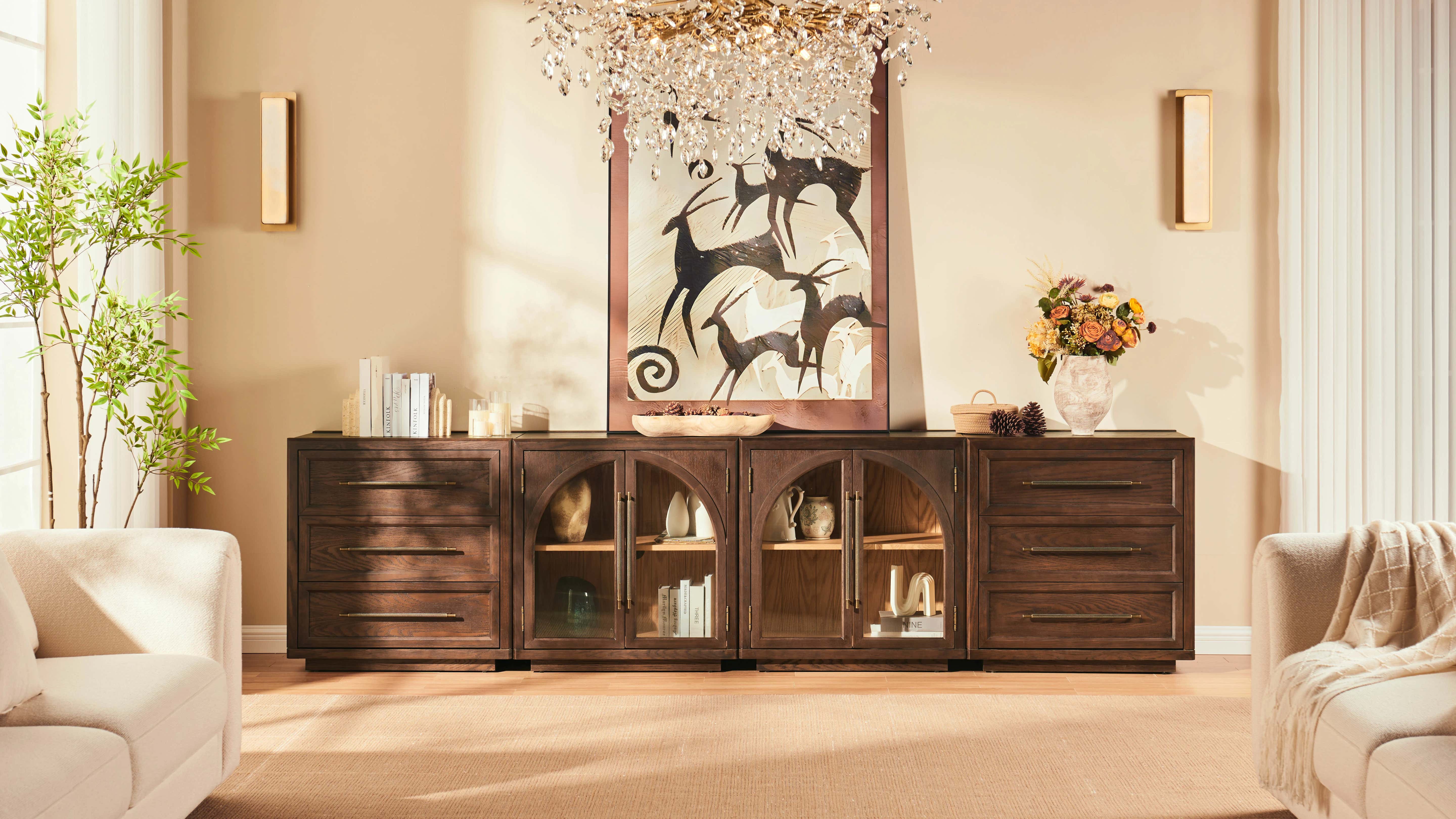 Alvar Arched 126″ Oak Modular Media Console(Set of 4)