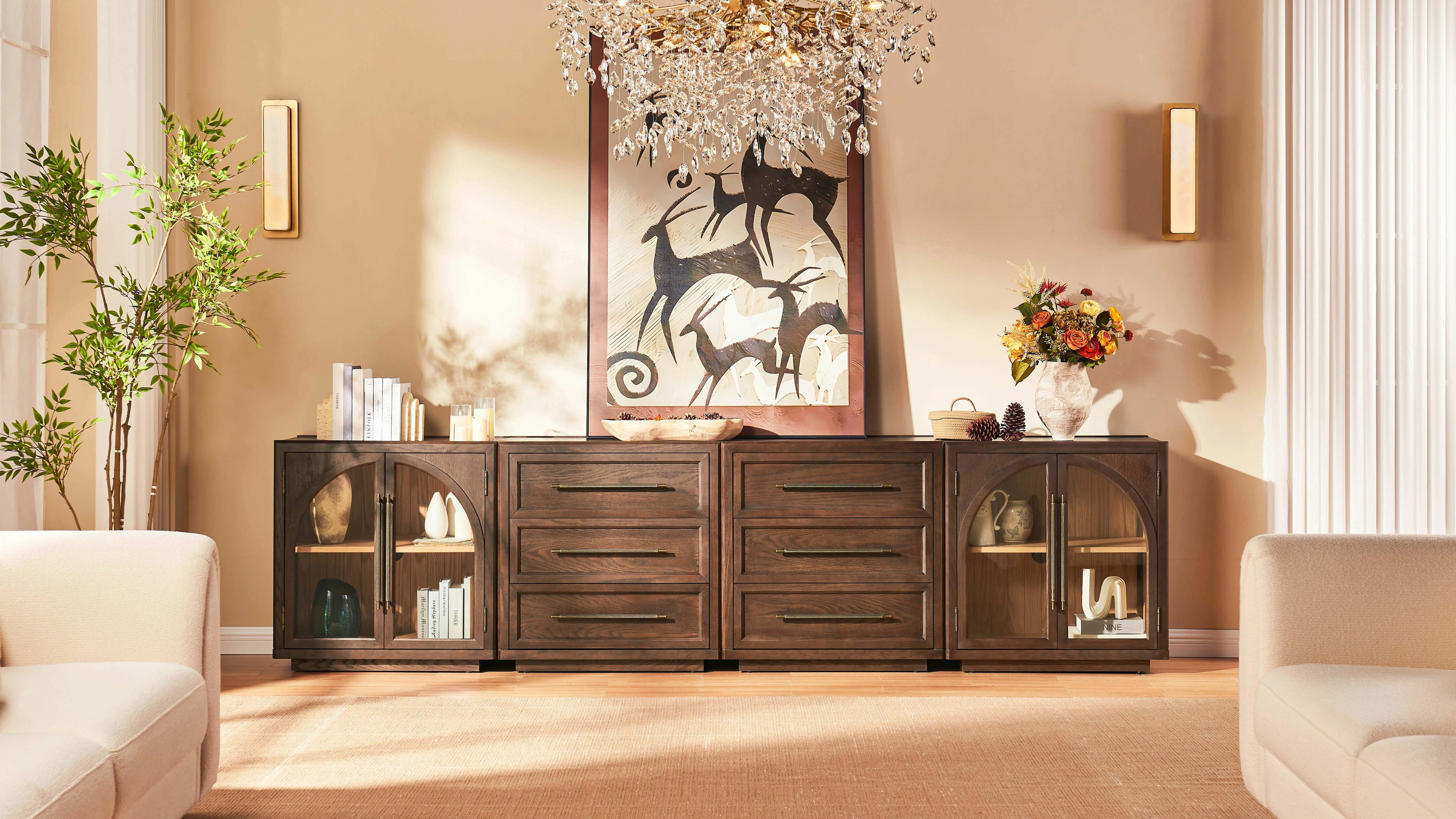 Alvar Arched 126″ Oak Modular Media Console(Set of 4)