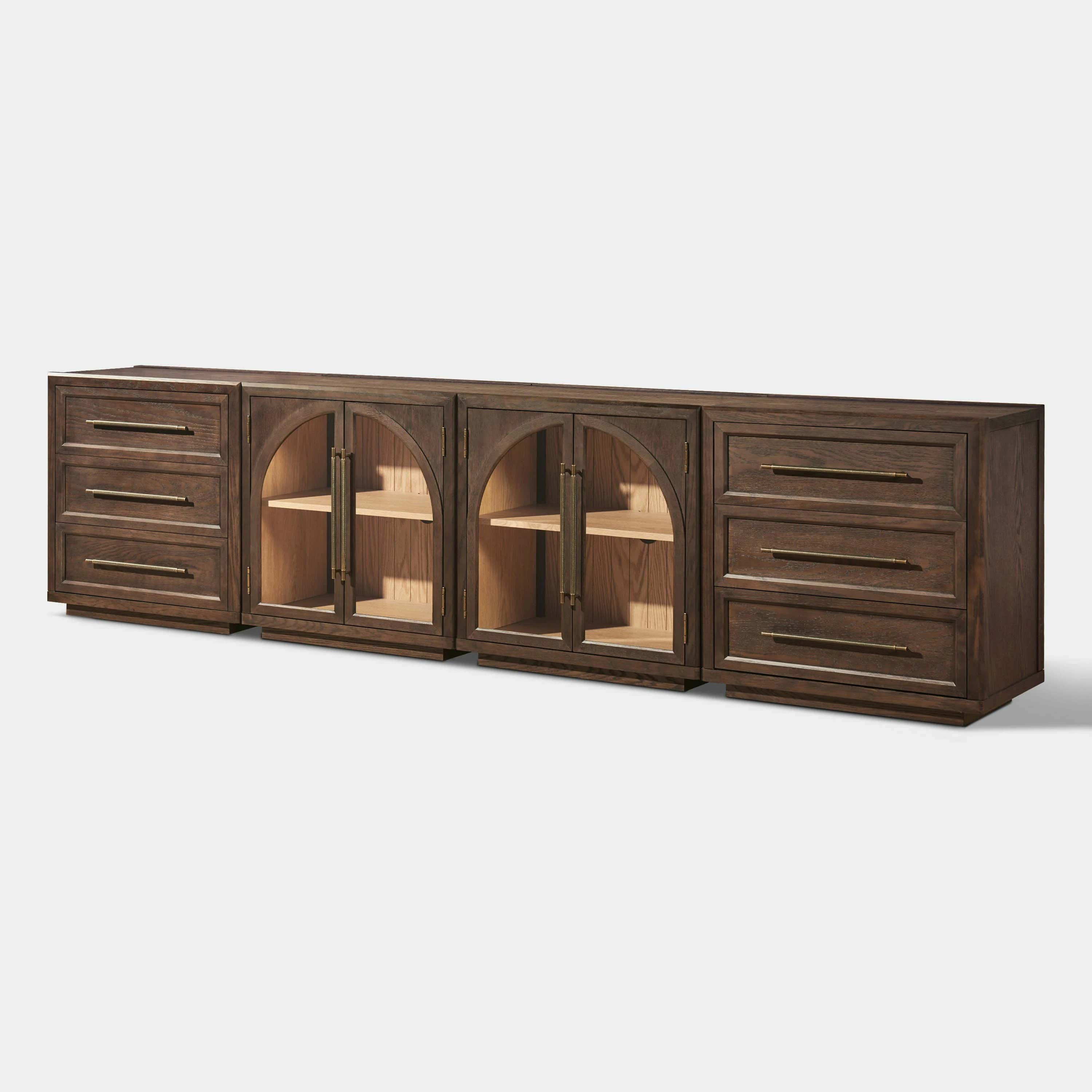 Alvar Arched 126″ Oak Modular Media Console(Set of 4)