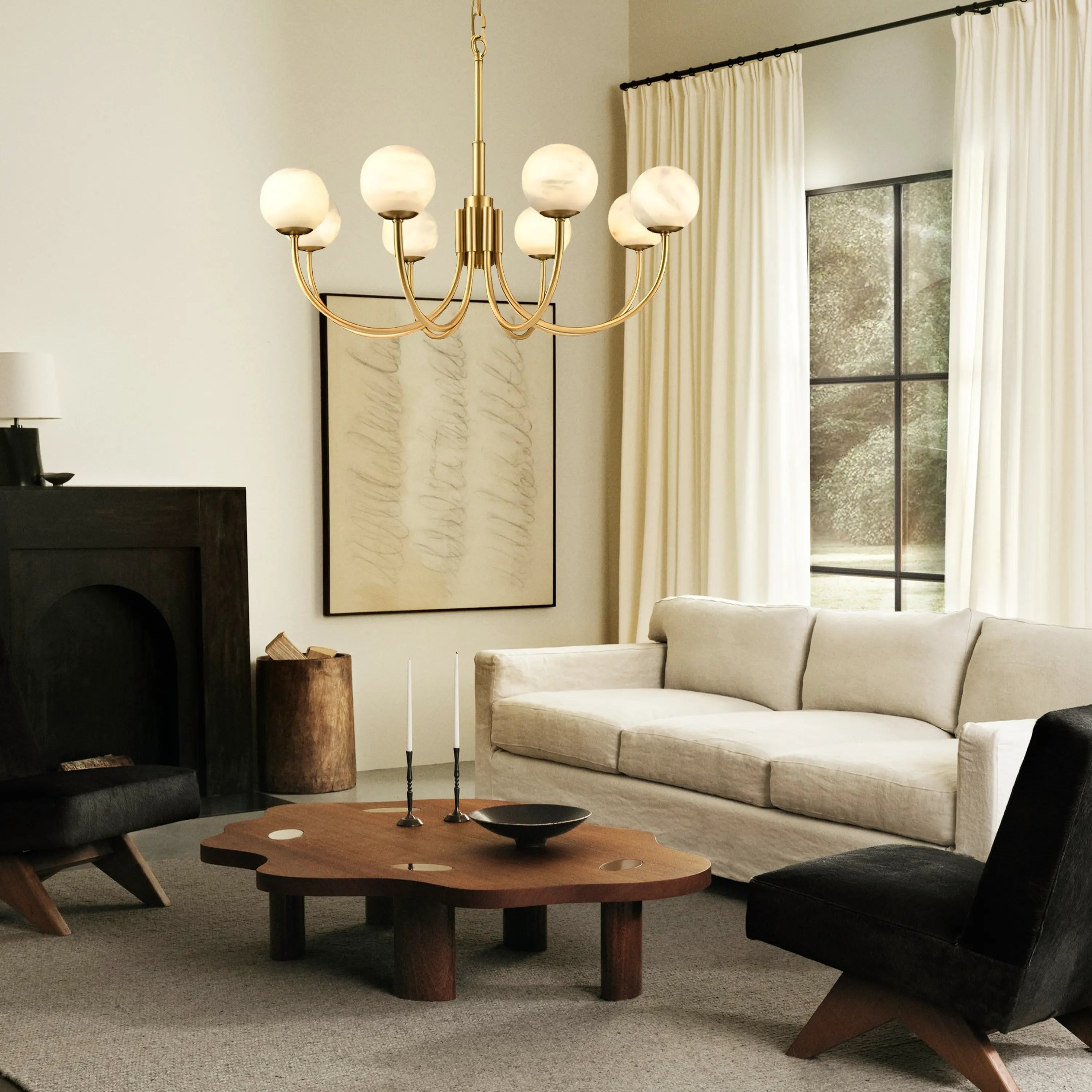 Modern Alabaster Round Art Chandelier 25.6"D#Finish_Gold