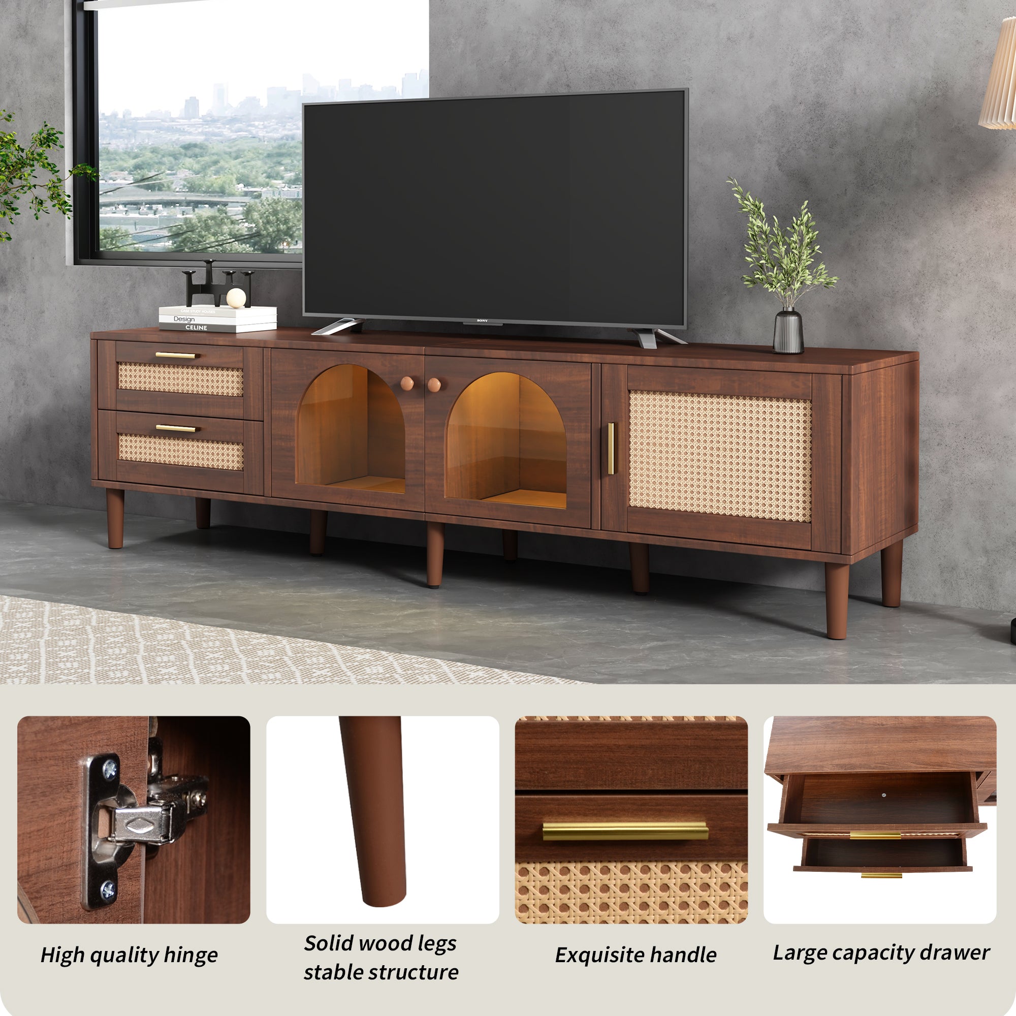 Nelo Rattan-inspired Media Console 70"