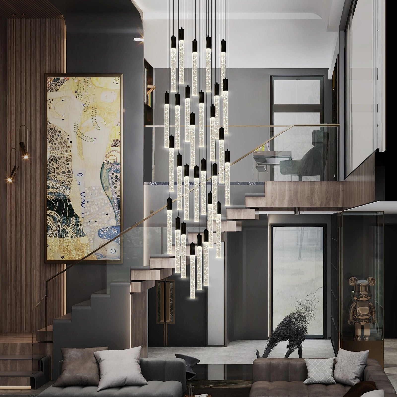 Nova Cascade Modern LED High Ceiling Chandelier 24"D