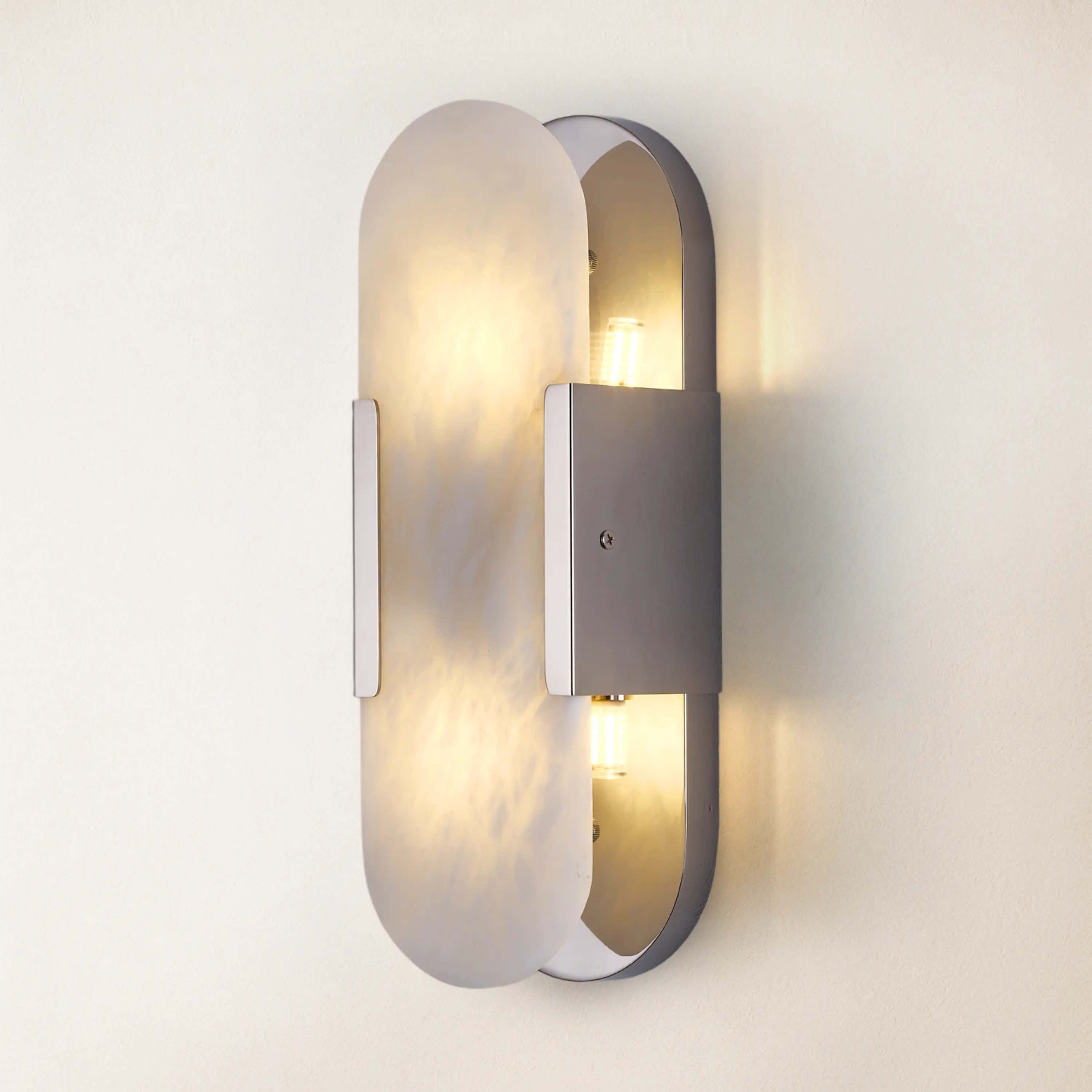 OpalEdge Alabaster Oval Wall Sconce 14"H#Finish_Silver