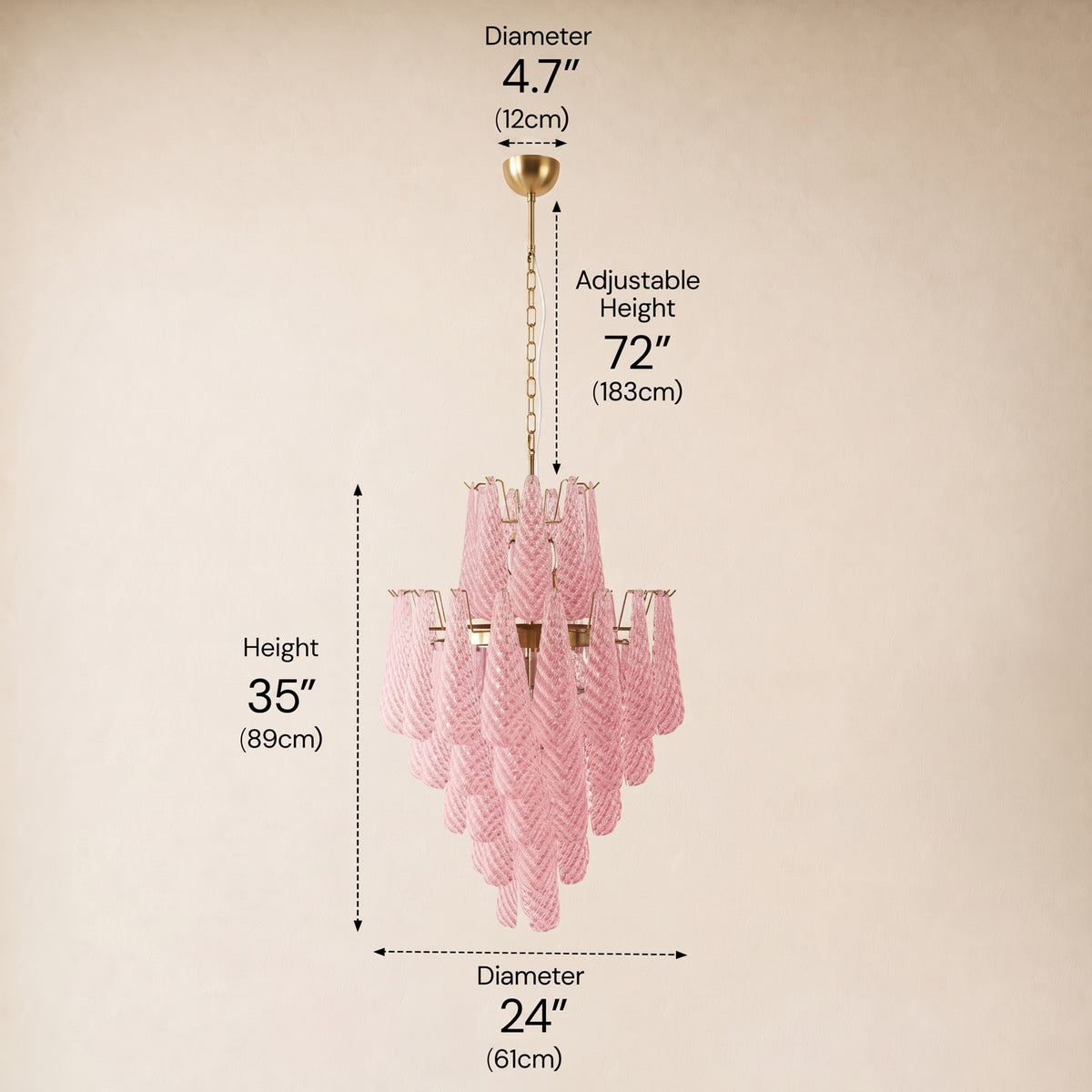 Veloria Murano Glass Leaf Tiered Chandelier 24"D