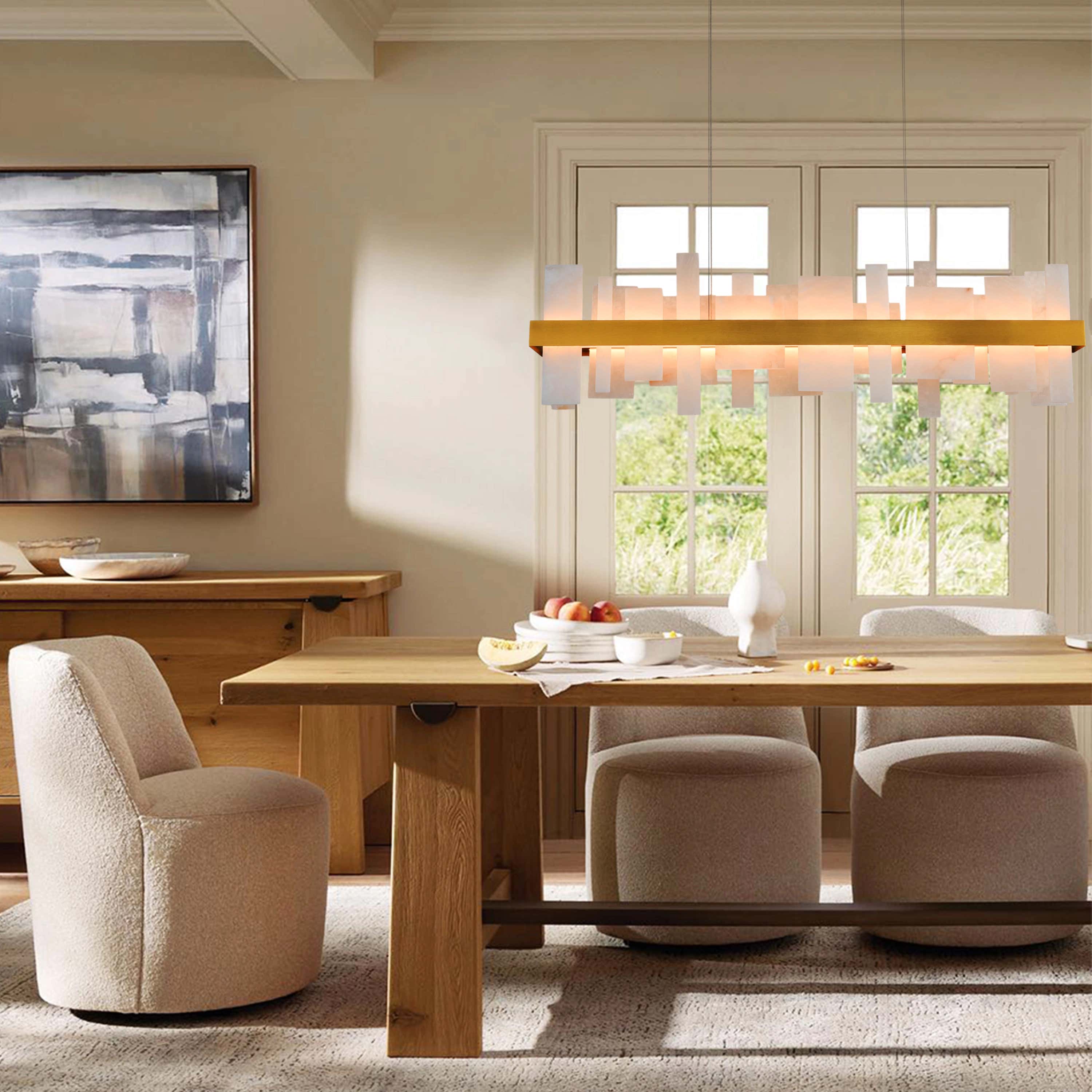 Nocturne Alabaster Rectangular Chandelier 48"#Finish_Gold