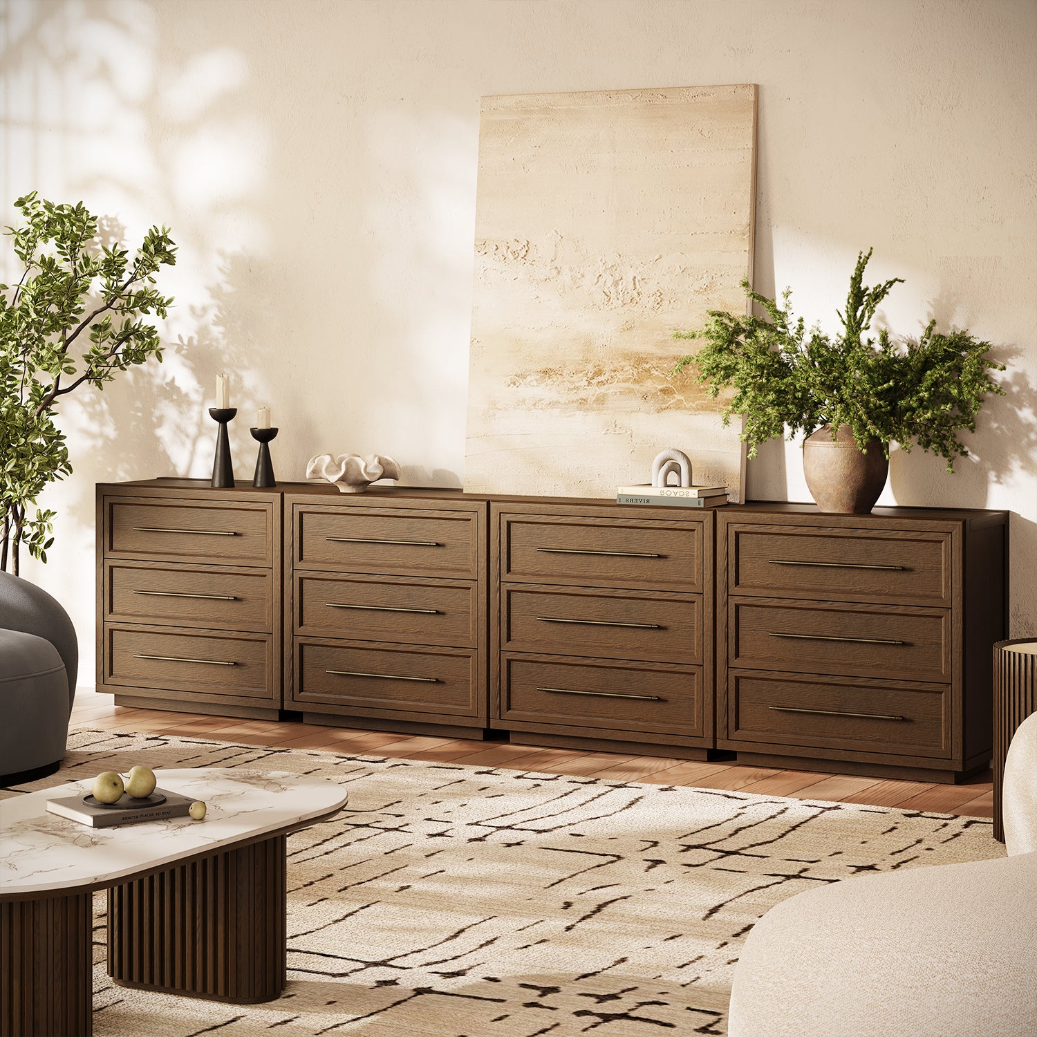 Alvar 126″ Oak 12-Drawer Chest(Set of 4)