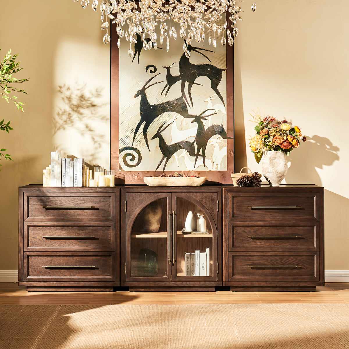 Alvar Arched 91″ Oak Modular Media Console(Set of 3)
