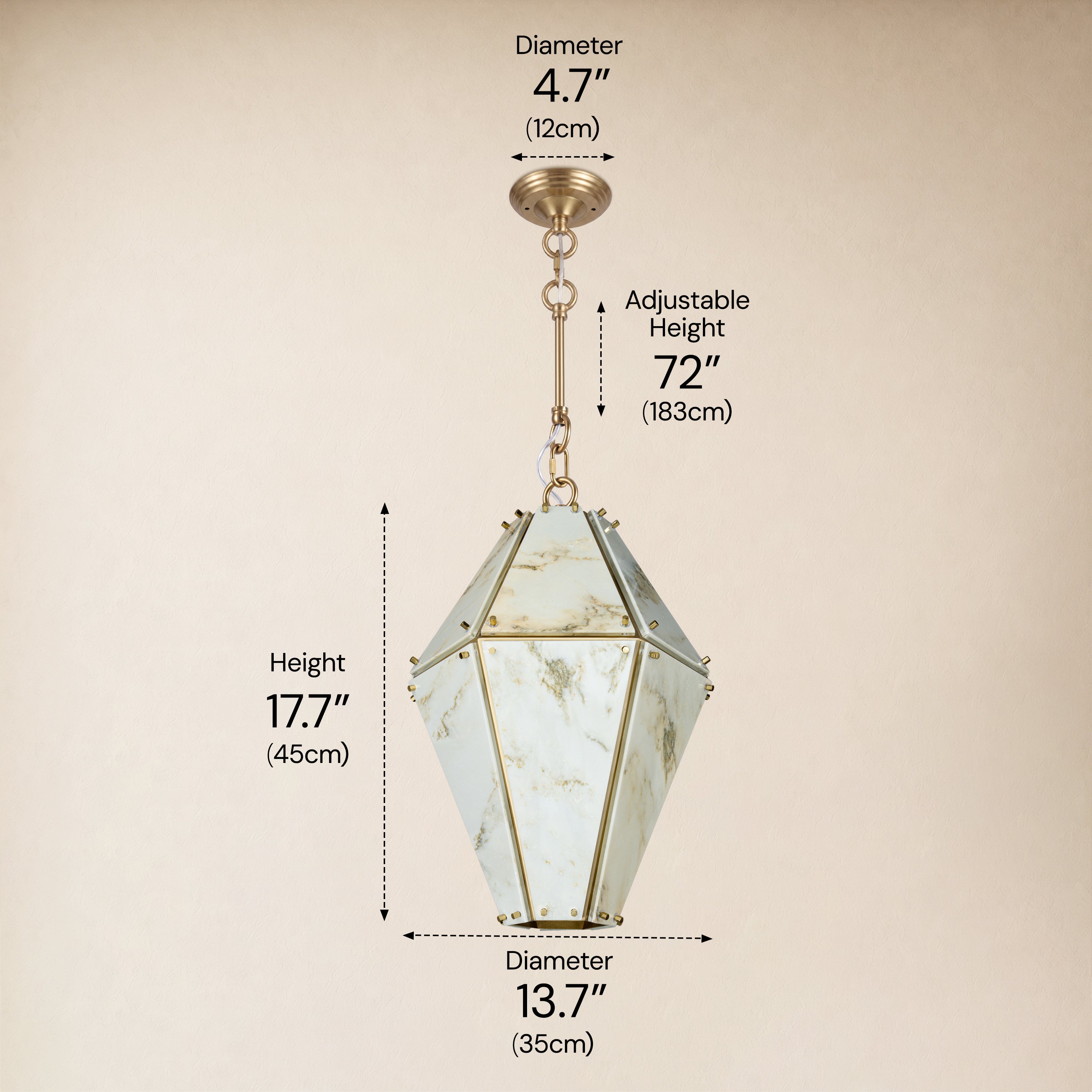Pietra Marble Faceted Lantern Chandelier 13.7"D