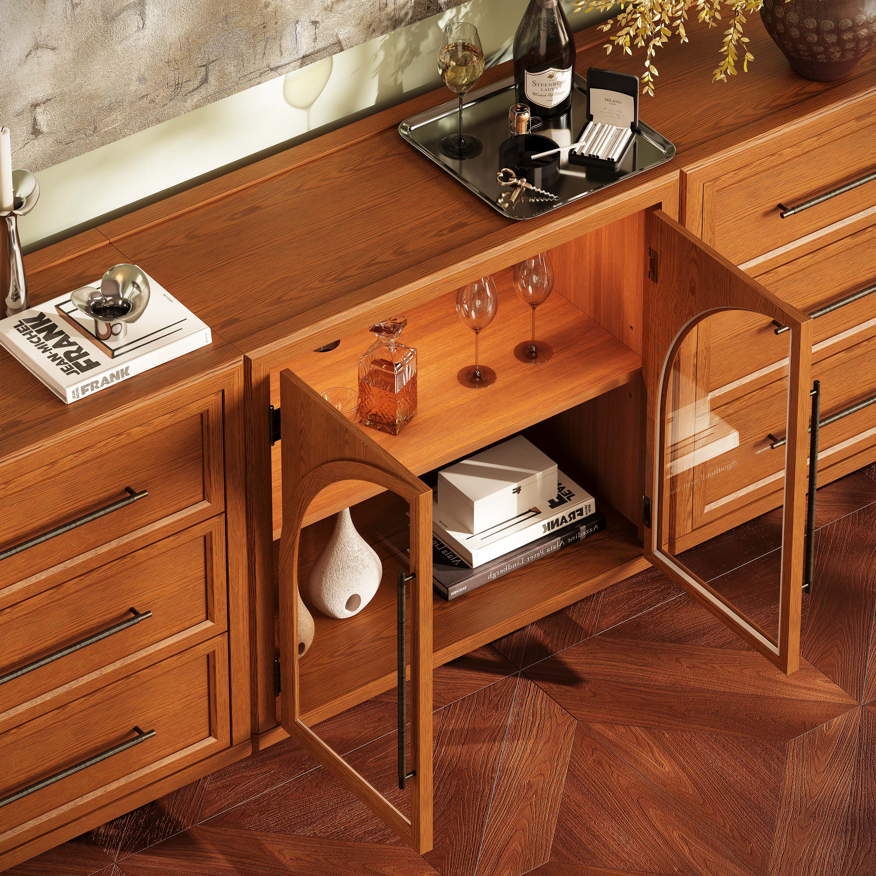 Alvar Arched 94.5″ Oak Modular Media Console(Set of 3)