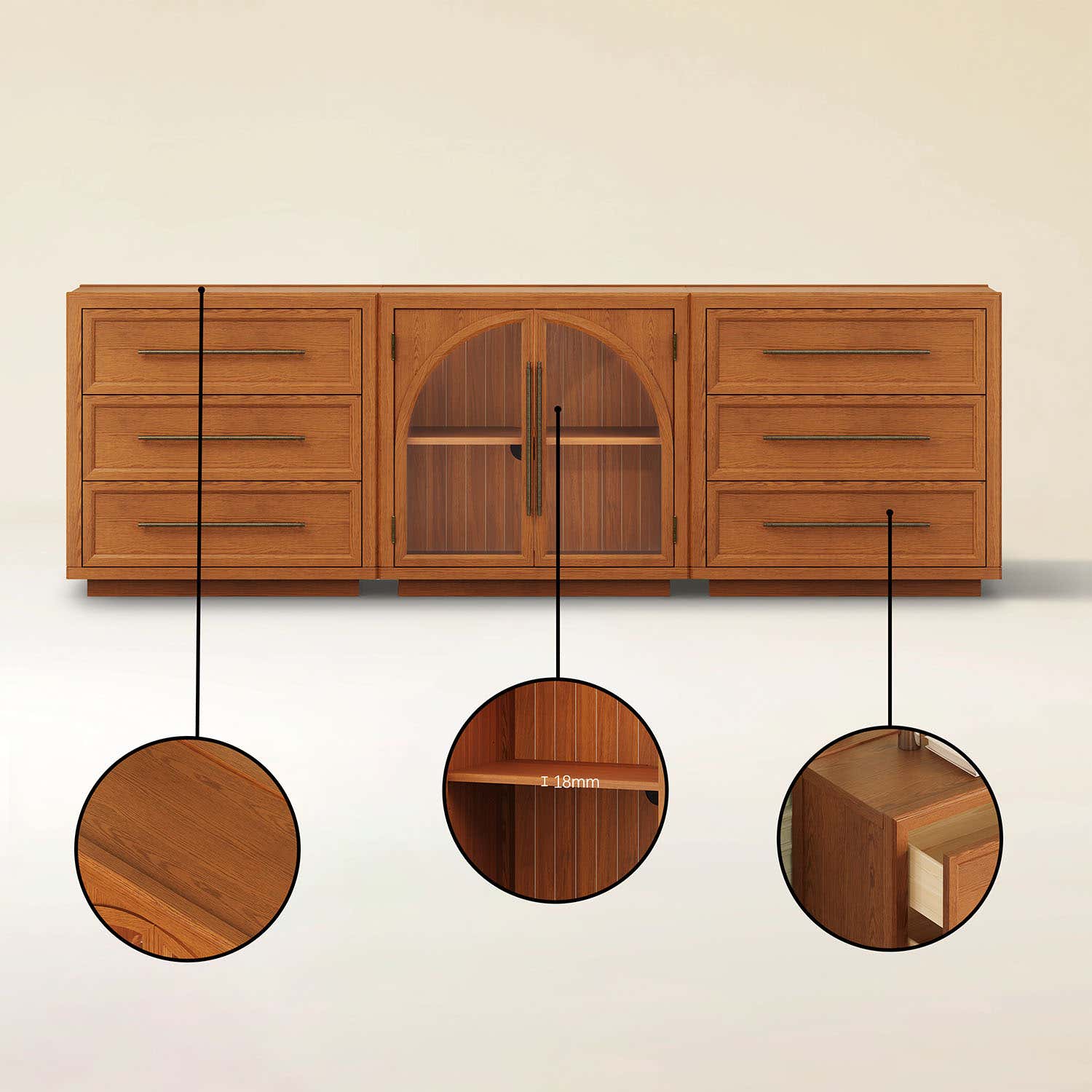 Alvar Arched 94.5″ Oak Modular Media Console(Set of 3)