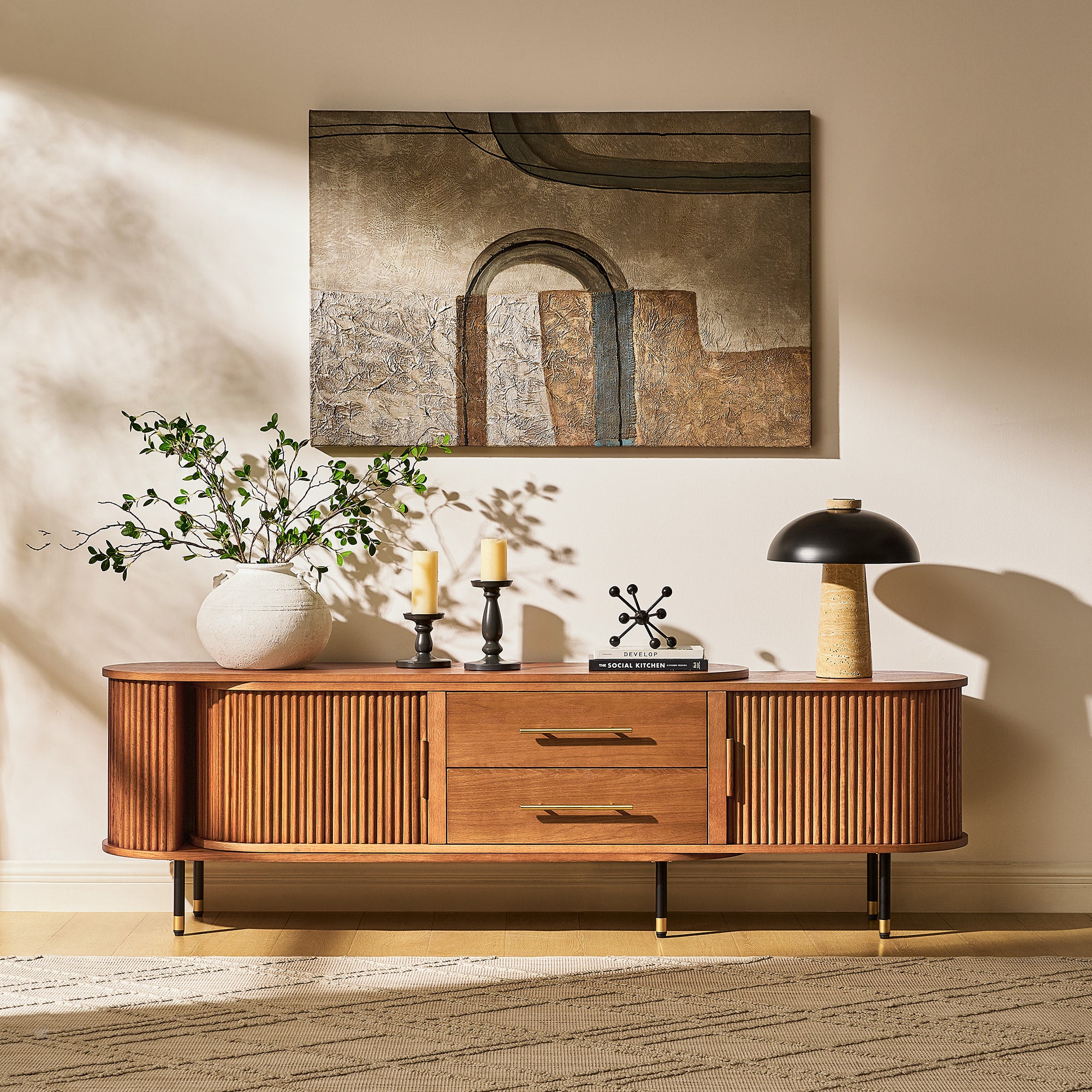 Ewan Oak Media Console And Sideboard Set
