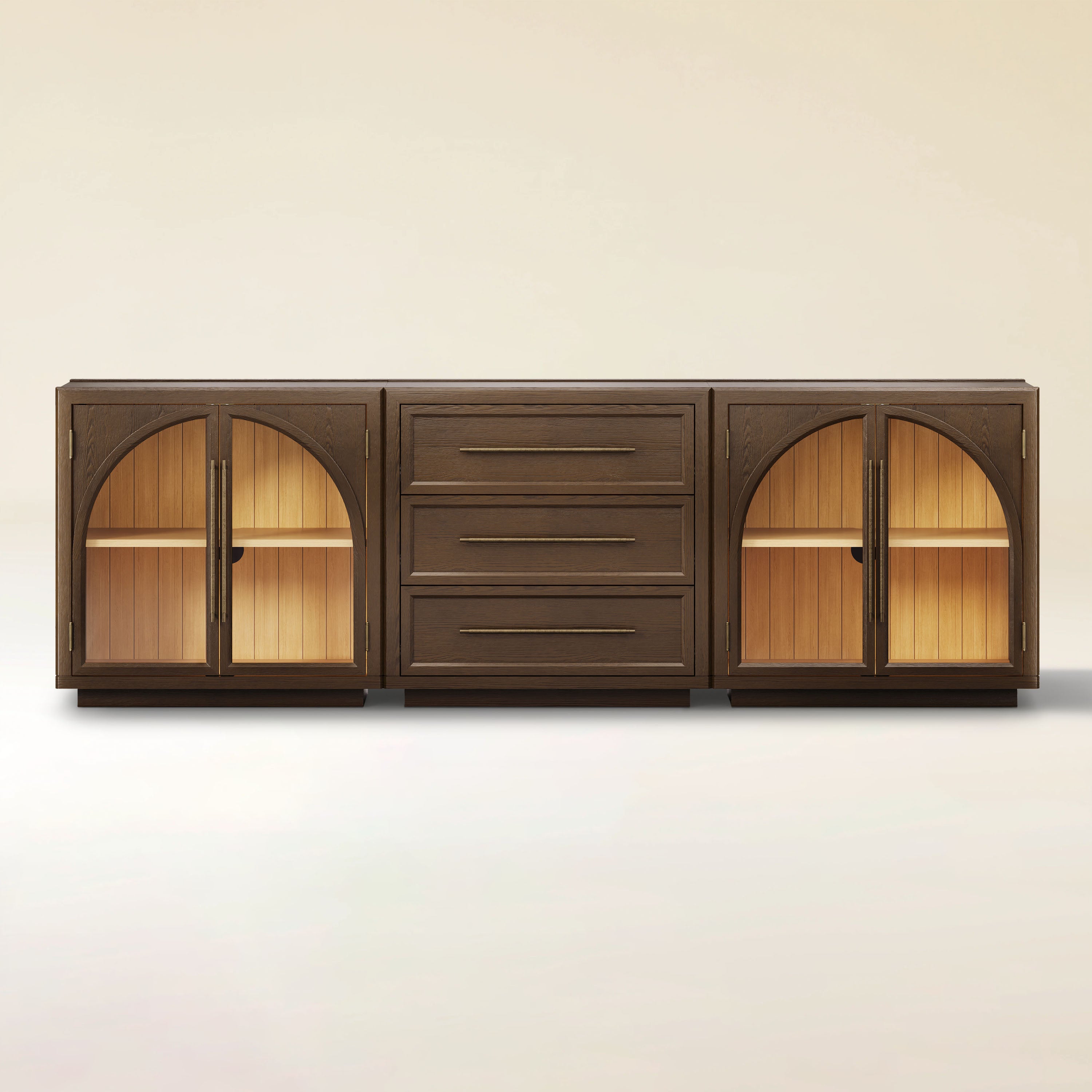 Alvar Arched 94.5″ Oak Modular Media Console(Set of 3)
