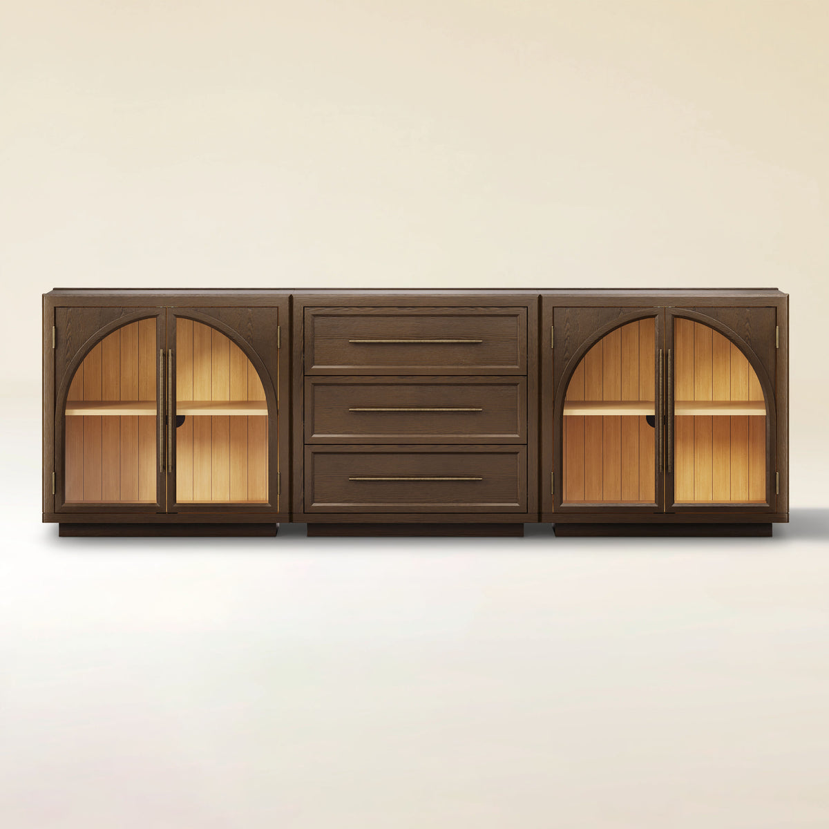 Alvar Arched 91″ Oak Modular Media Console(Set of 3)