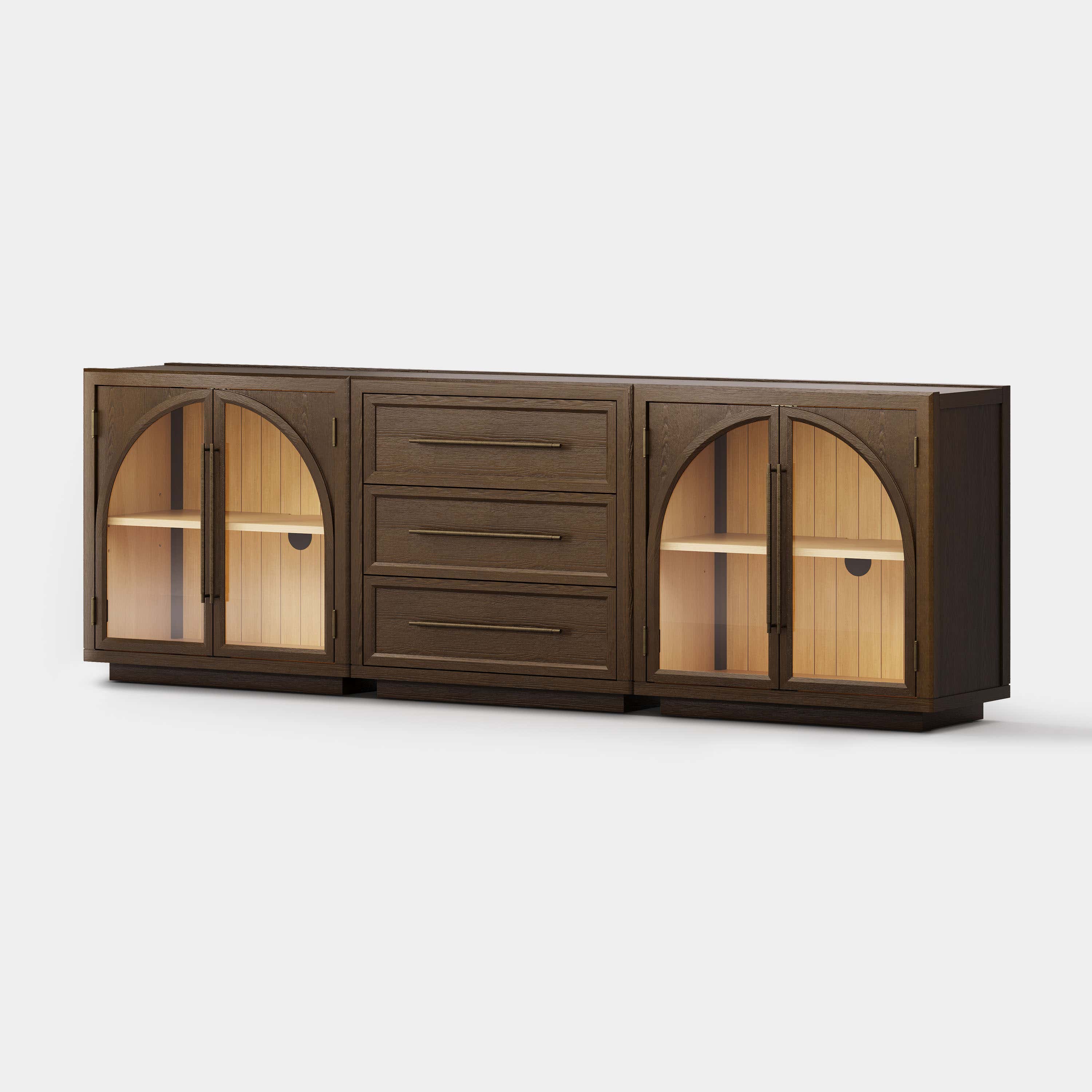 Alvar Arched 94.5″ Oak Modular Media Console(Set of 3)