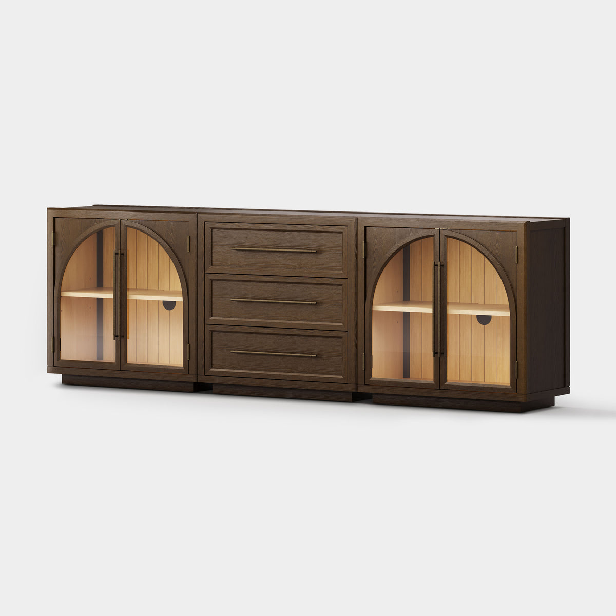 Alvar Arched 91″ Oak Modular Media Console(Set of 3)