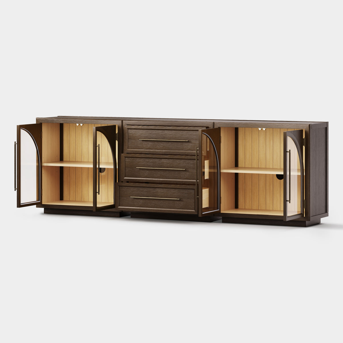 Alvar Arched 91″ Oak Modular Media Console(Set of 3)