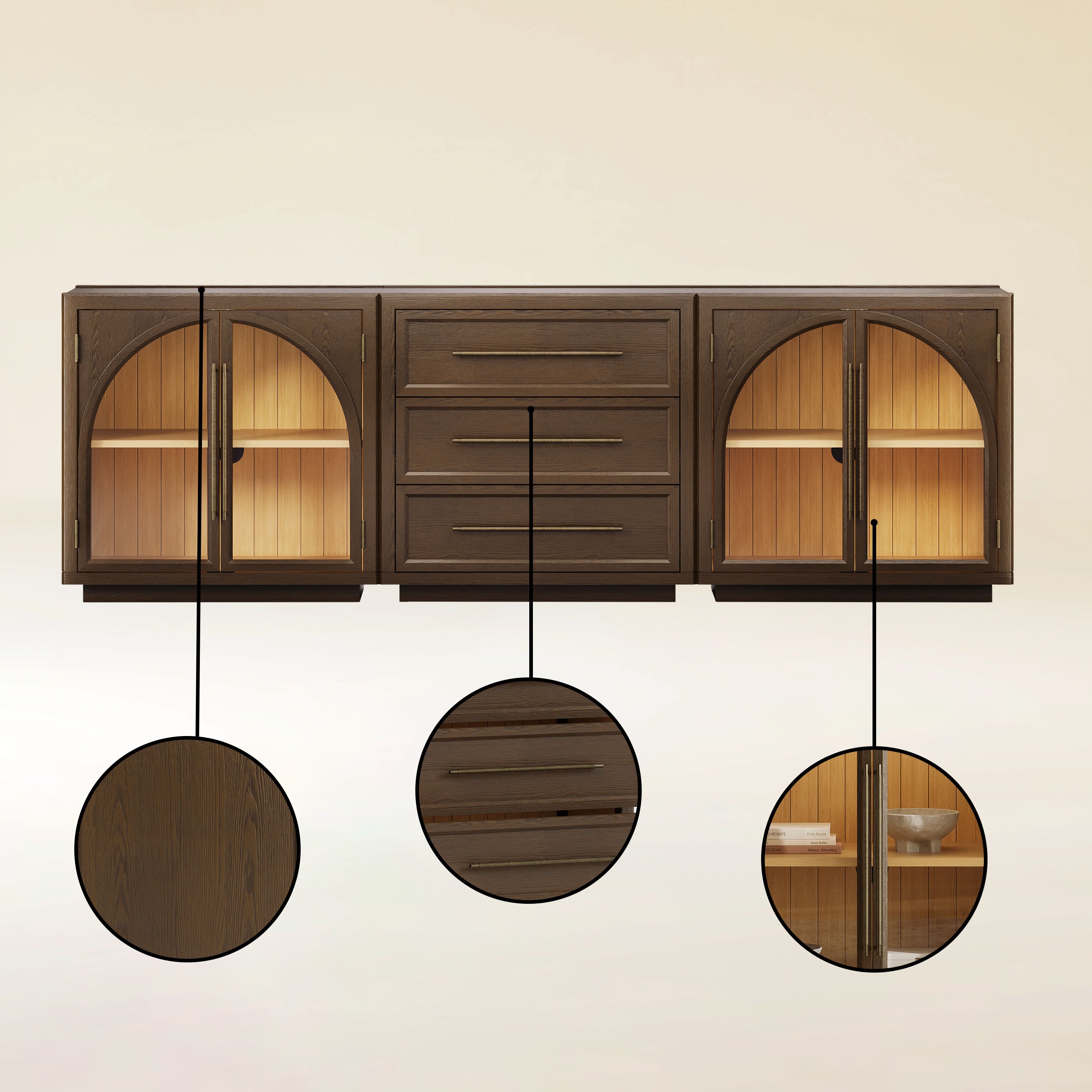 Alvar Arched 94.5″ Oak Modular Media Console(Set of 3)