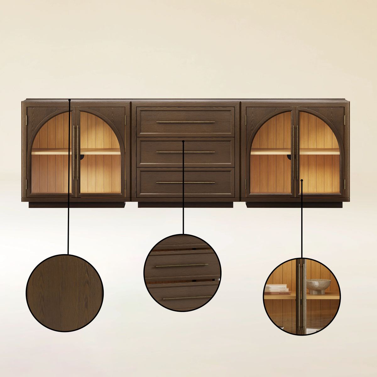 Alvar Arched 91″ Oak Modular Media Console(Set of 3)