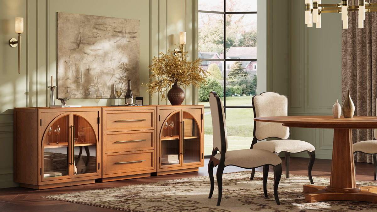 Alvar Arched 91″ Oak Modular Media Console(Set of 3)