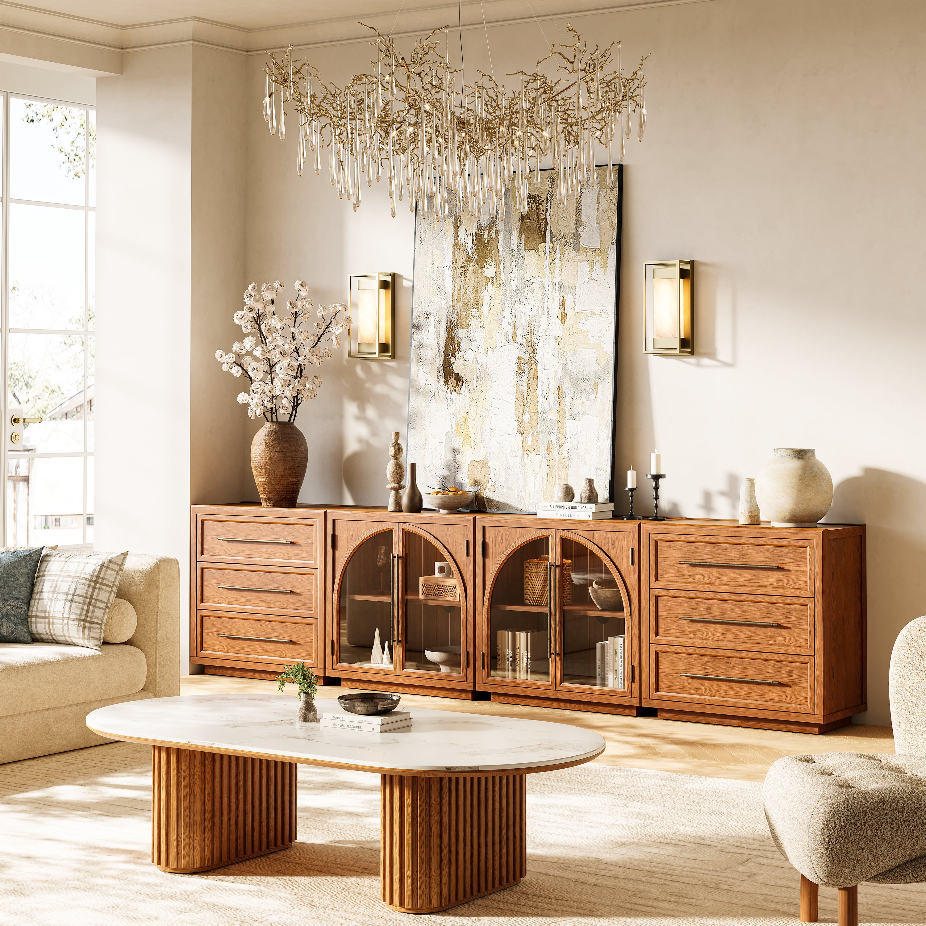 Alvar Arched 126″ Oak Modular Media Console(Set of 4)