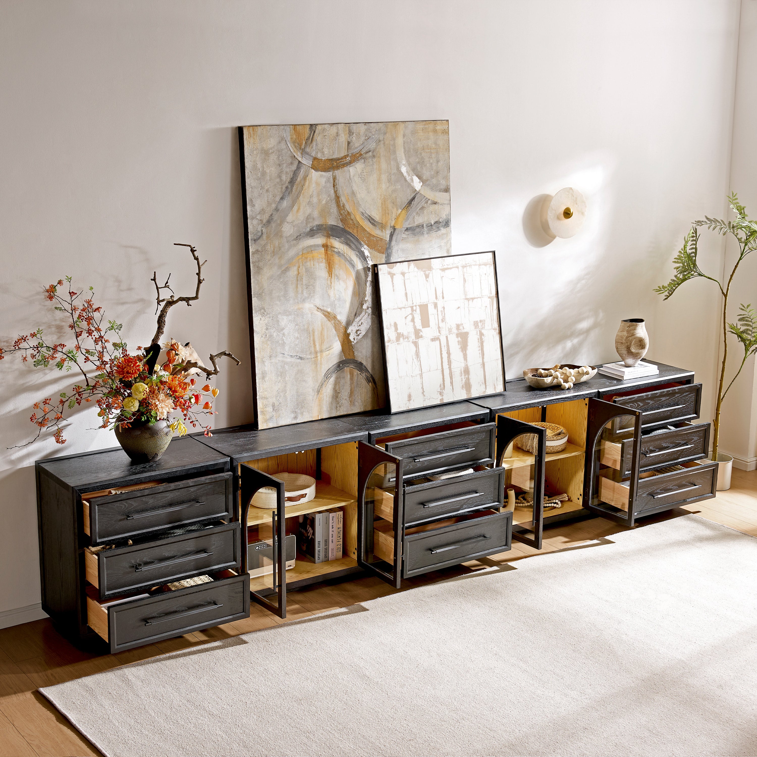 Alvar Arched 157.5″ Oak Modular Media Console(Set of 5)