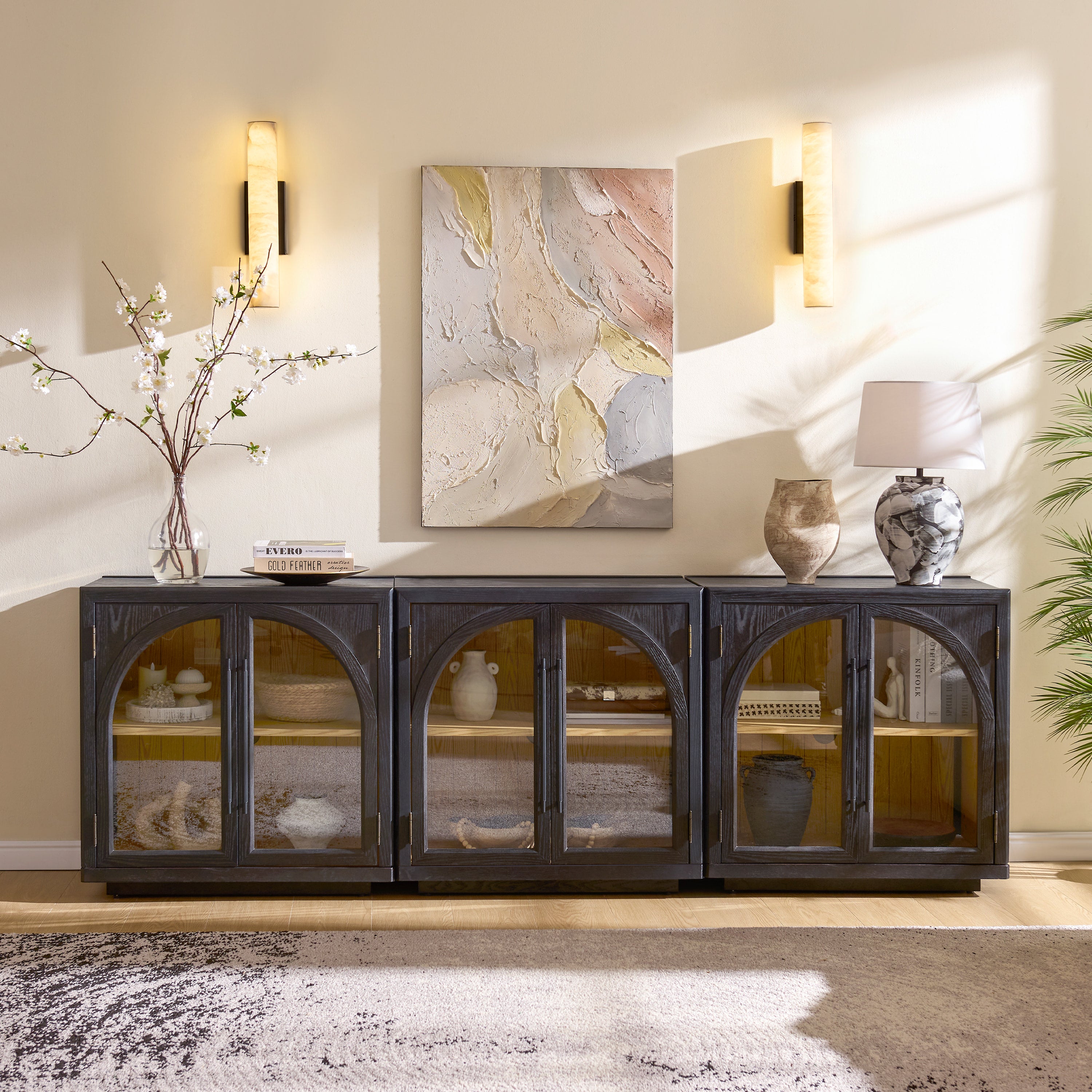 Alvar Arched 94.5″ Oak Media Console(Set of 3)