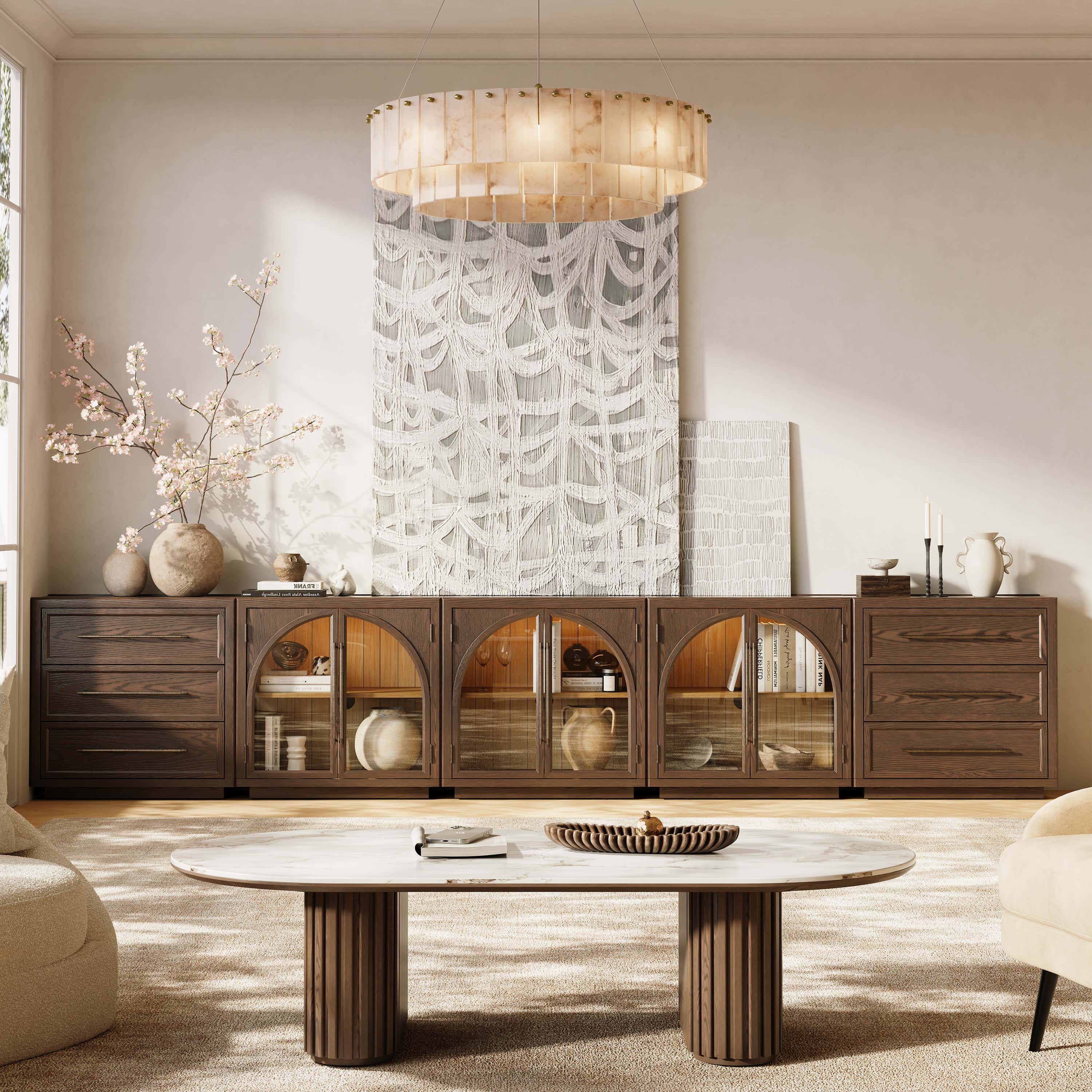 Alvar Arched 157.5″ Oak Modular Media Console(Set of 5)